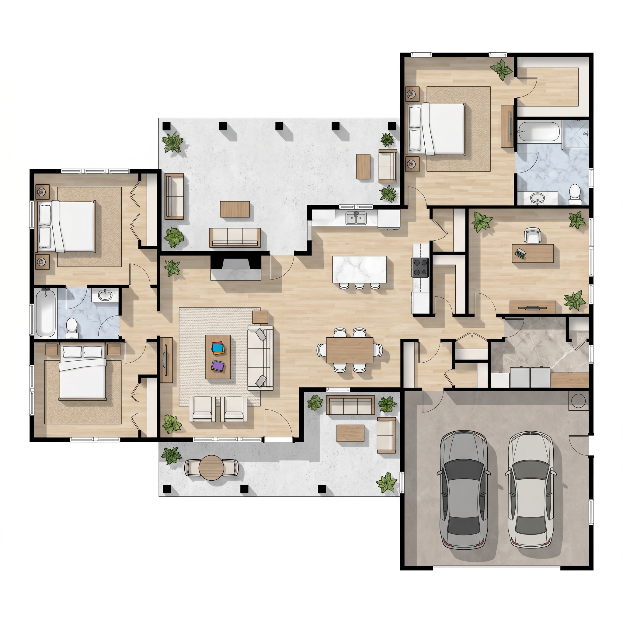3 bedroom bright floor plan showing 2 bathrooms - 3,544 sq ft