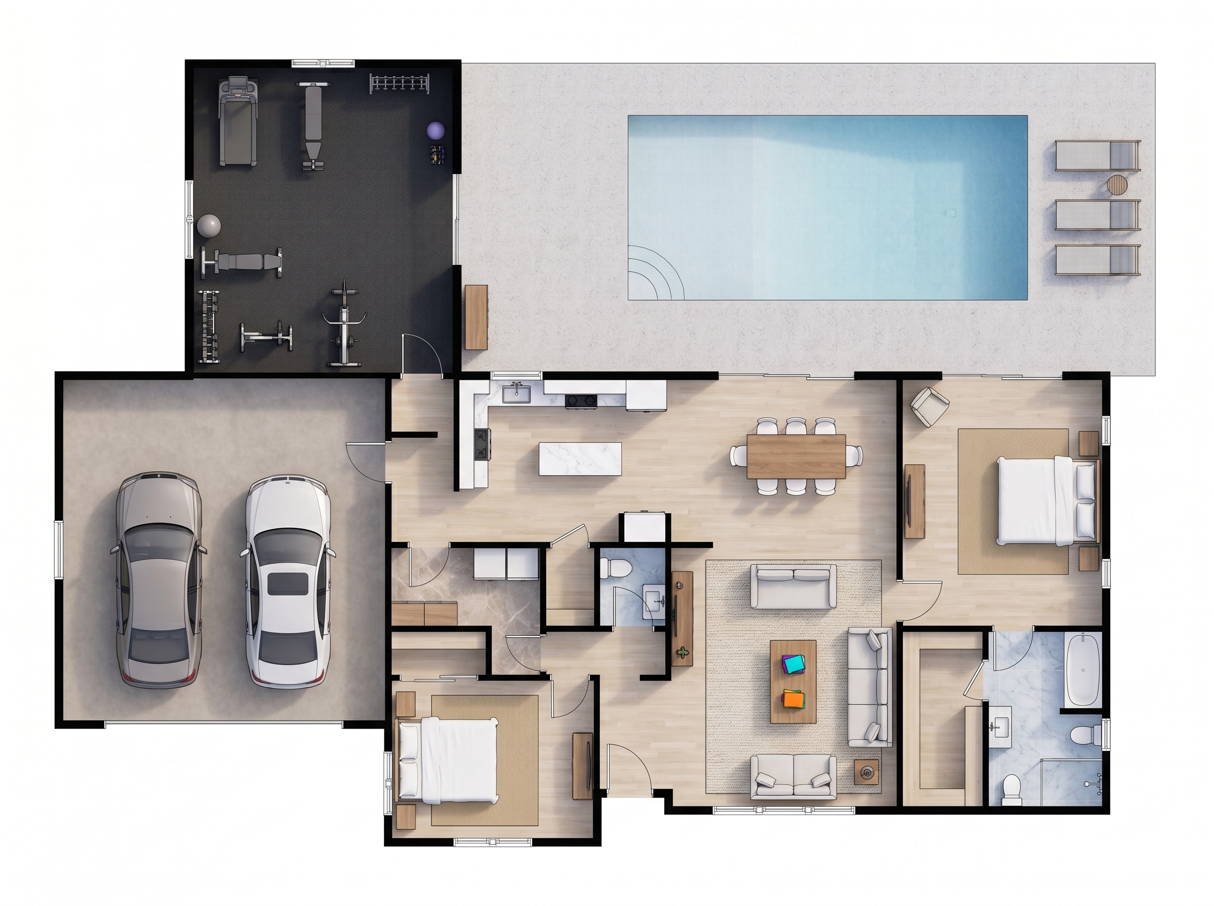 2 bedroom bright floor plan showing 2 bathrooms - 3,376 sq ft