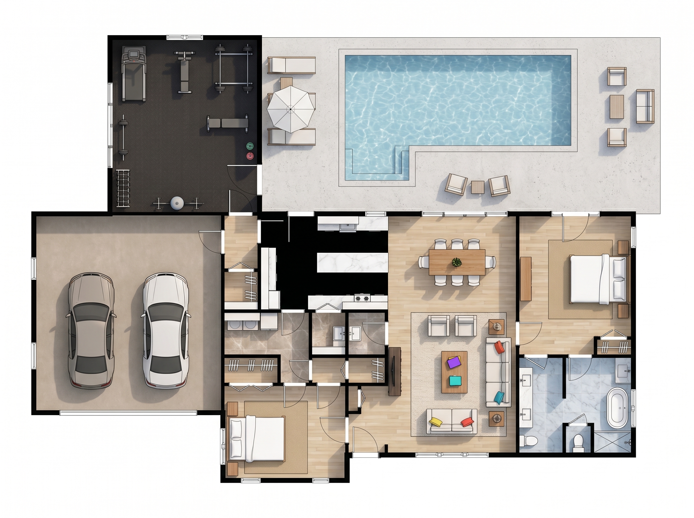 2 bedroom bright floor plan showing 2 bathrooms - 3,305 sq ft