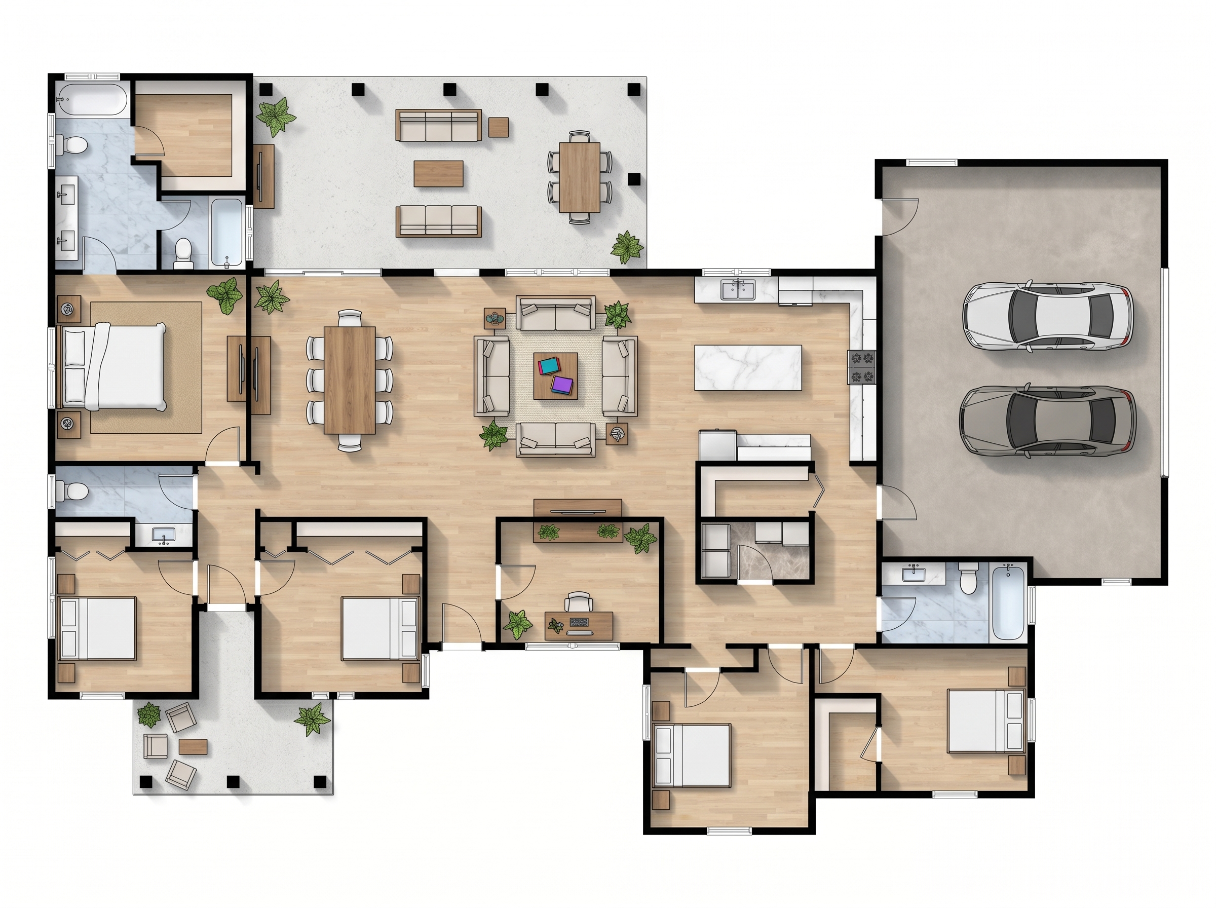 5 bedroom bold floor plan showing 3 bathrooms - 3,950 sq ft