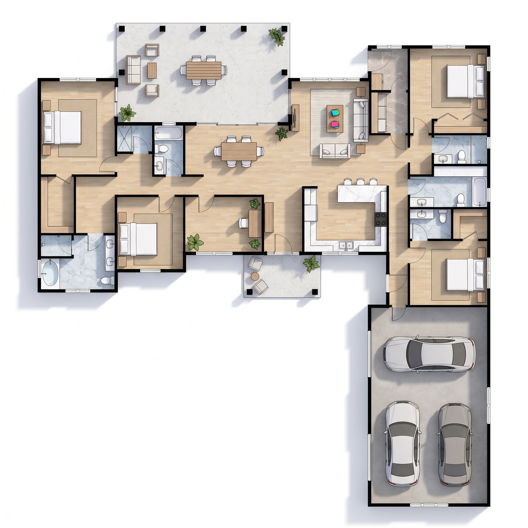 4 bedroom bright floor plan showing 6 bathrooms - 3,865 sq ft