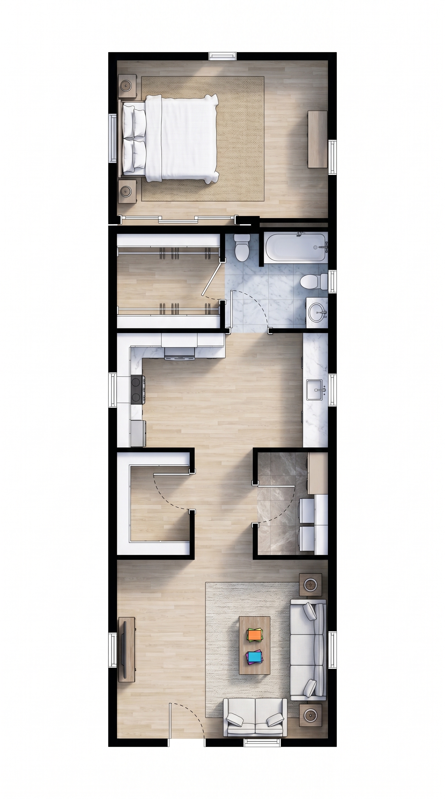 1 bedroom earthy floor plan showing 1 bathrooms - 758 sq ft
