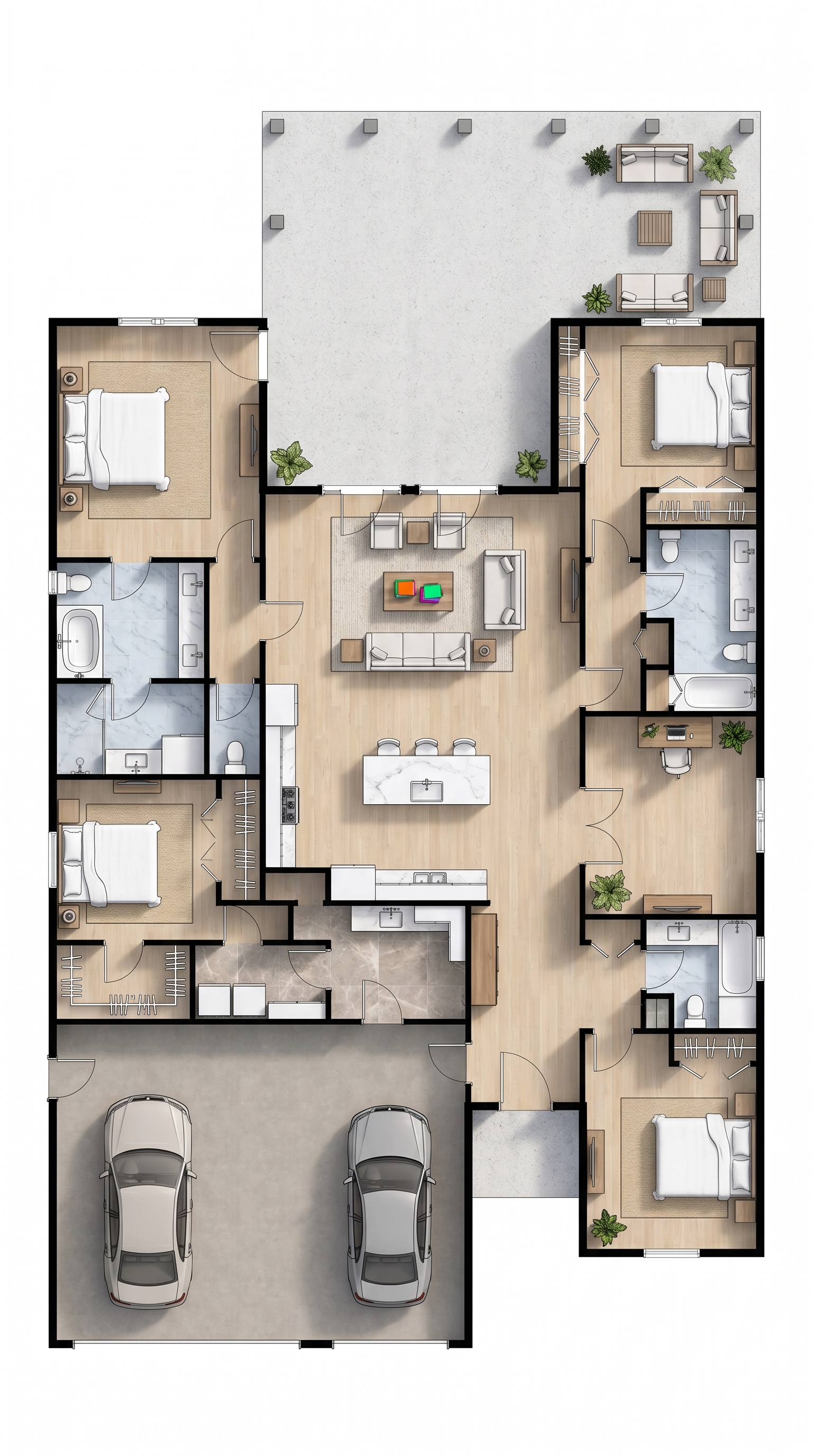 4 bedroom classic floor plan showing 5 bathrooms - 4,051 sq ft
