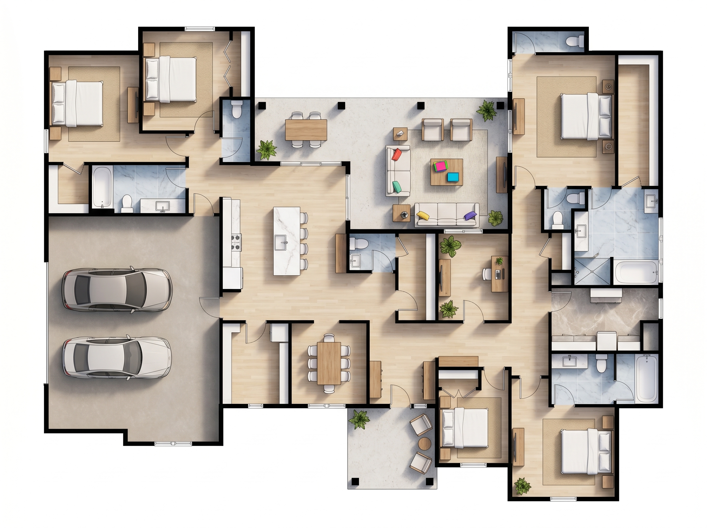 5 bedroom classic floor plan showing 7 bathrooms - 4,170 sq ft