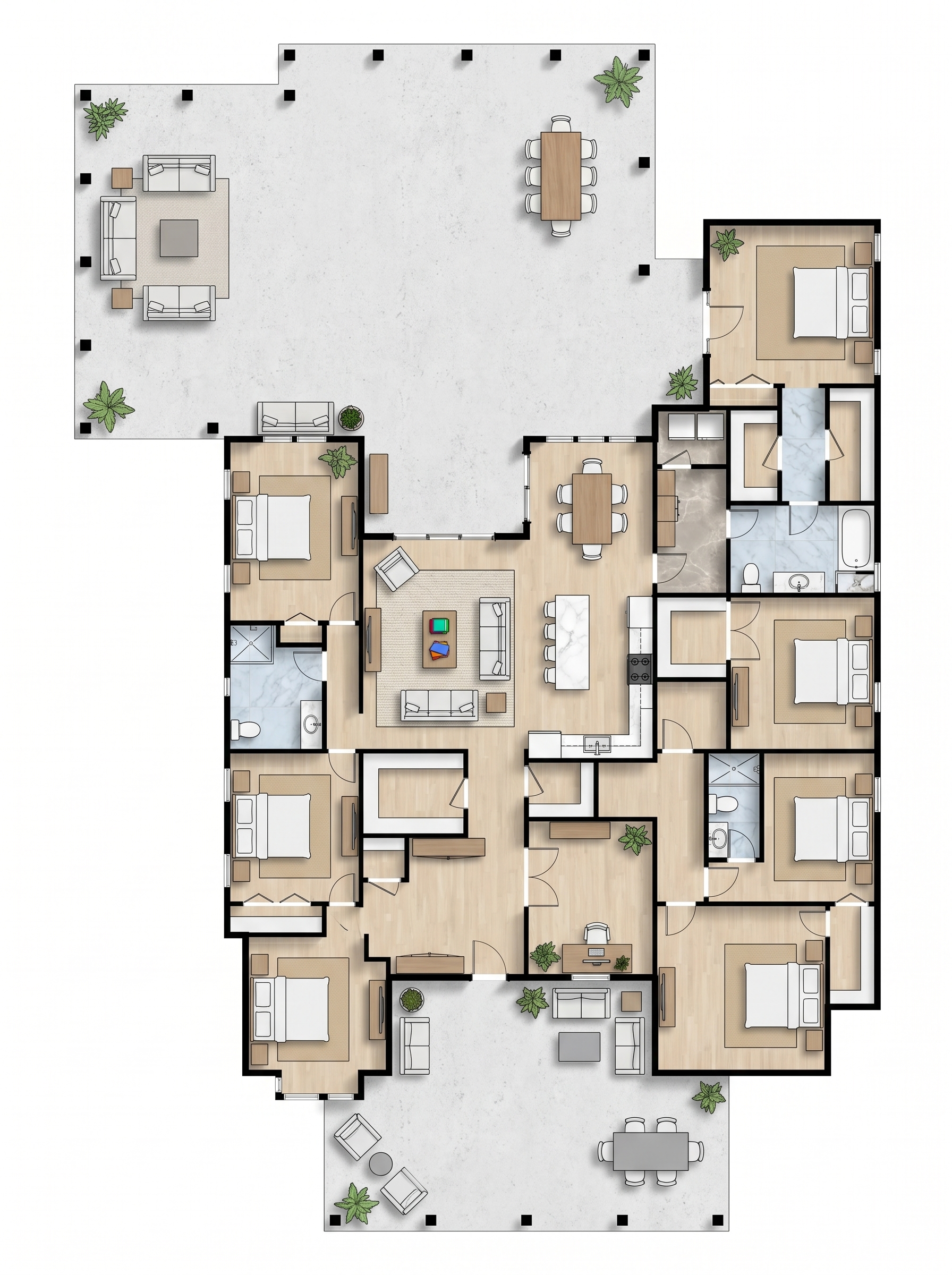 7 bedroom classic floor plan showing 3 bathrooms - 6,080 sq ft