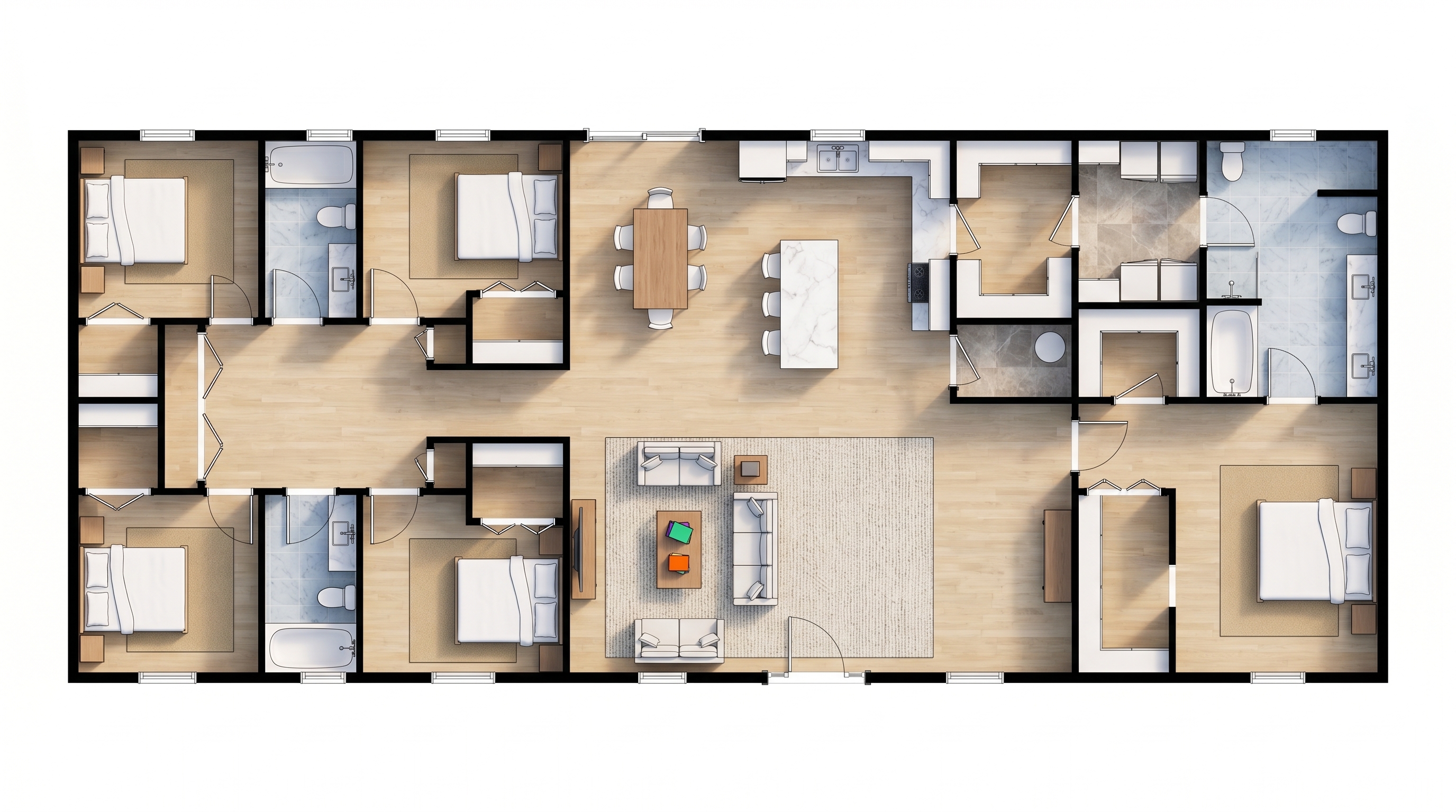 5 bedroom bold floor plan showing 3 bathrooms - 2,126 sq ft