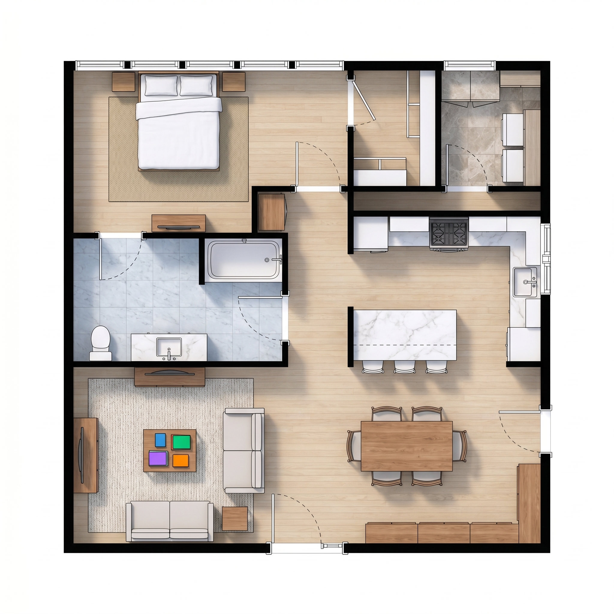 1 bedroom bright floor plan showing 1 bathrooms - 851 sq ft
