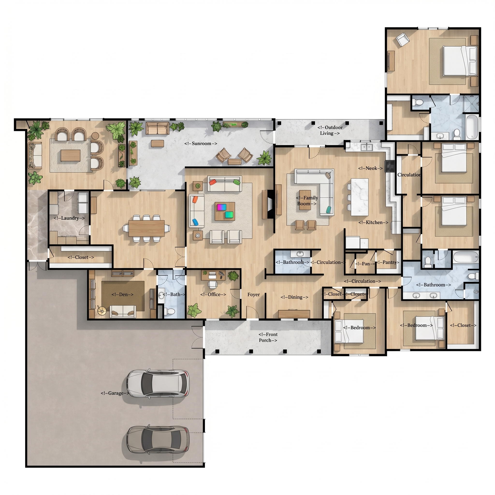 5 bedroom bright floor plan showing 6 bathrooms - 9,648 sq ft