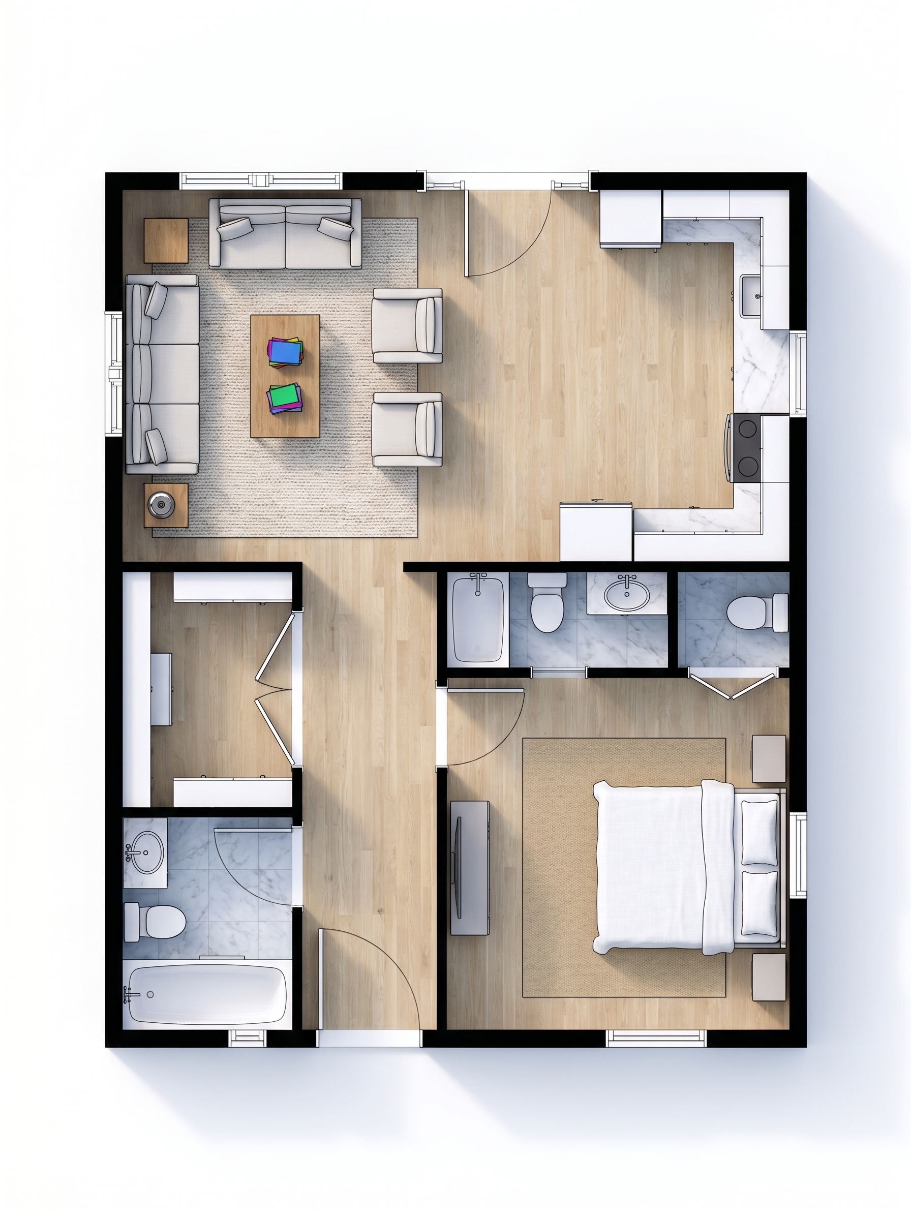 1 bedroom bright floor plan showing 1 bathrooms - 702 sq ft