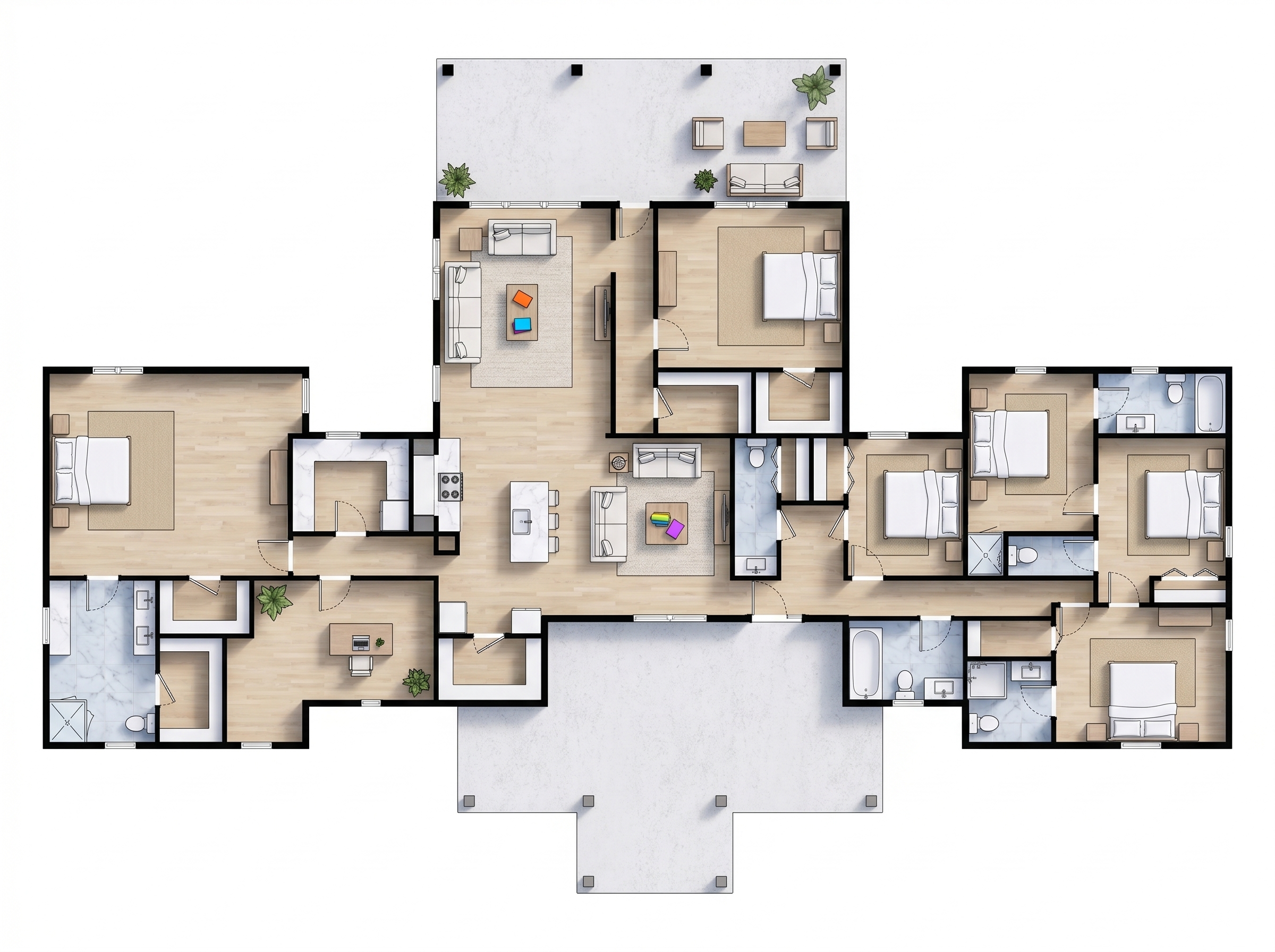 6 bedroom dark floor plan showing 7 bathrooms - 4,402 sq ft