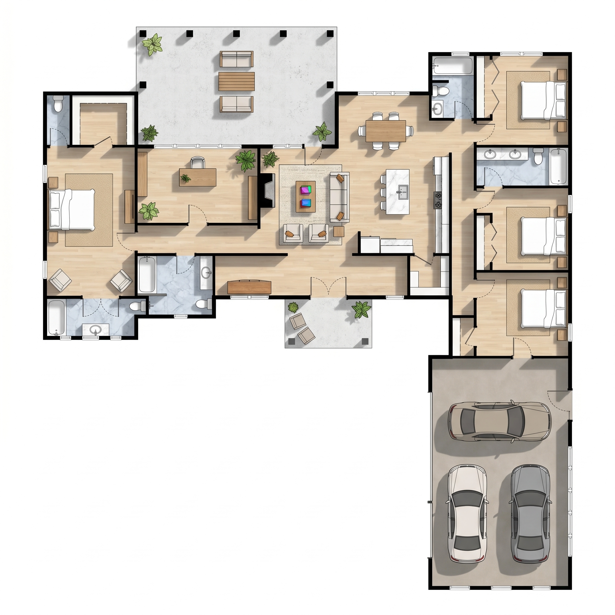 4 bedroom classic floor plan showing 5 bathrooms - 3,827 sq ft
