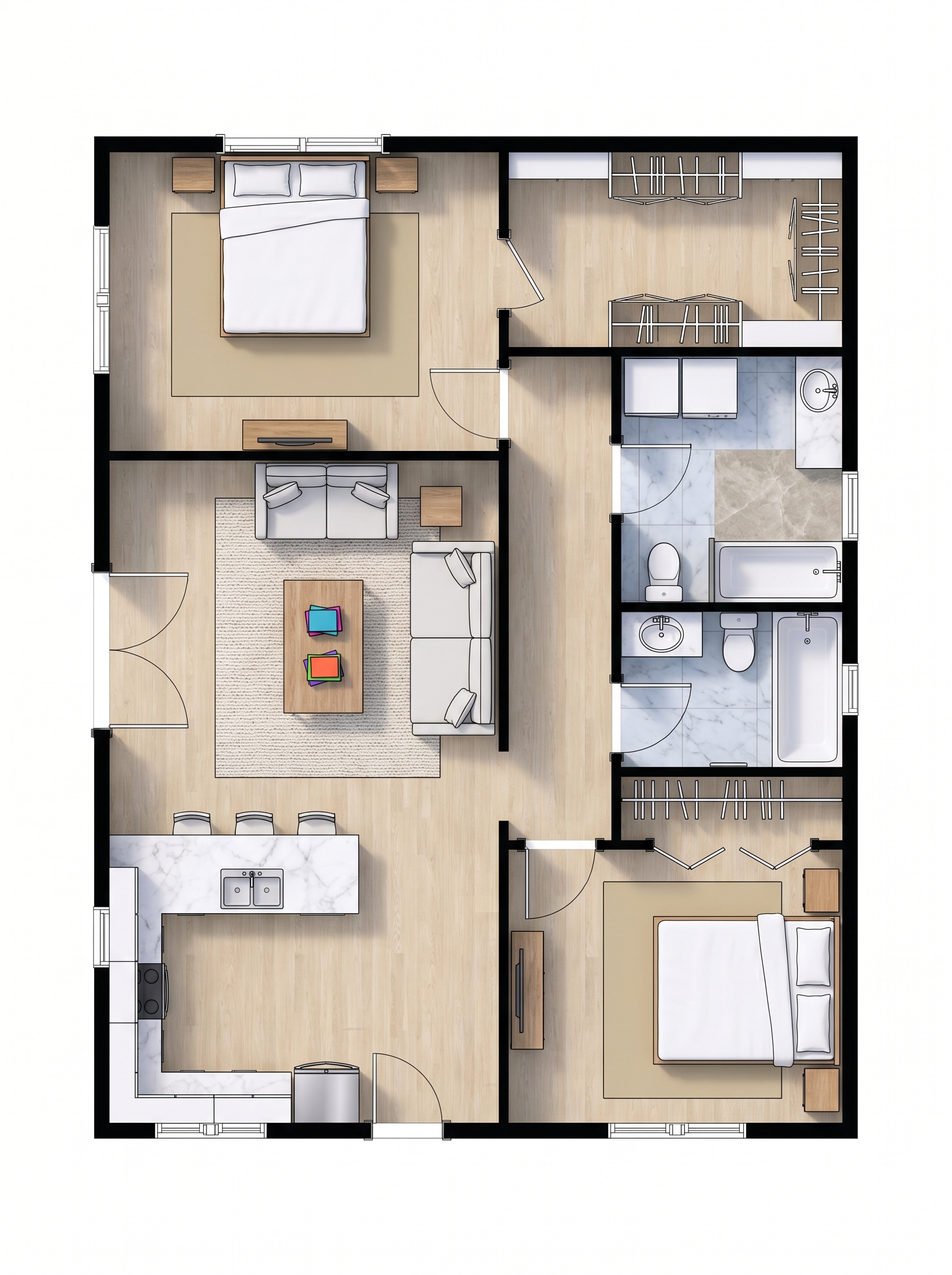 2 bedroom earthy floor plan showing 1 bathrooms - 1,096 sq ft