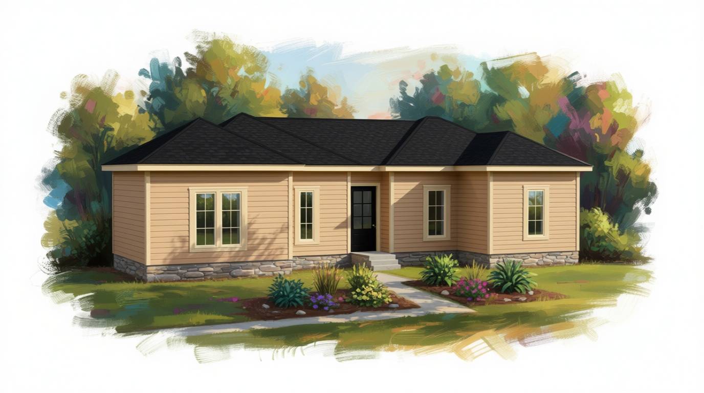 1 bedroom earthy house plan exterior - 1,204 sq ft