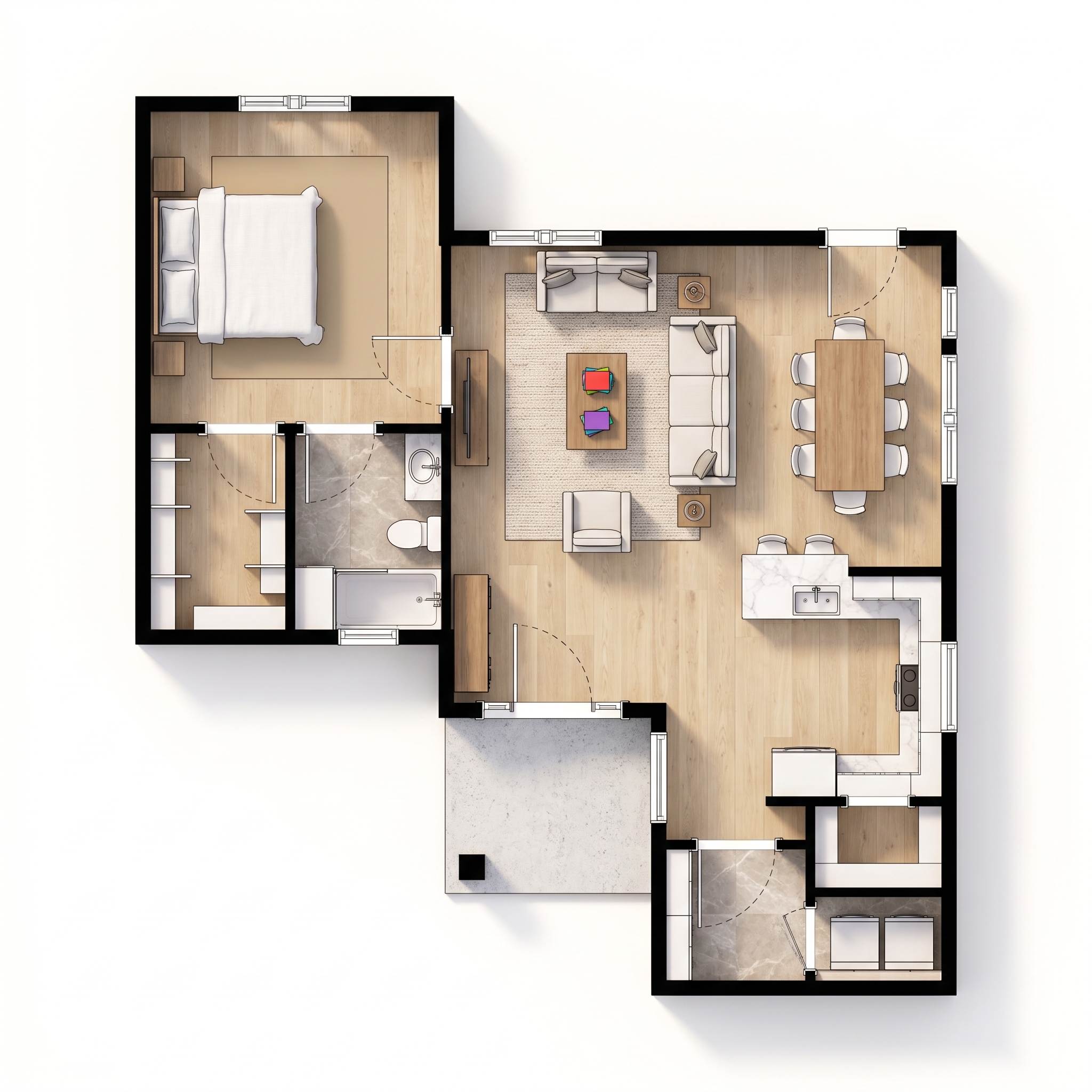 1 bedroom earthy floor plan showing 1 bathrooms - 767 sq ft