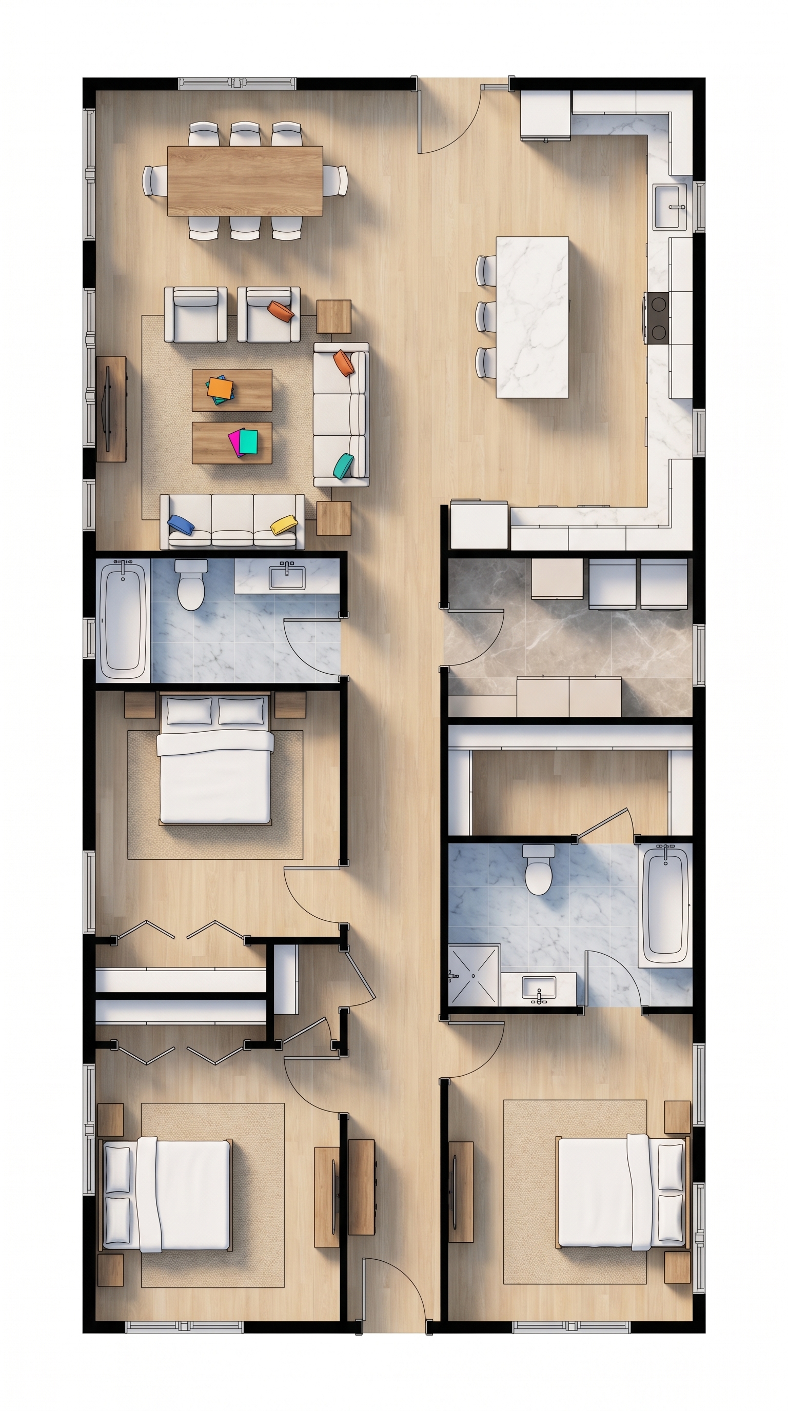 3 bedroom classic floor plan showing 2 bathrooms - 1,735 sq ft