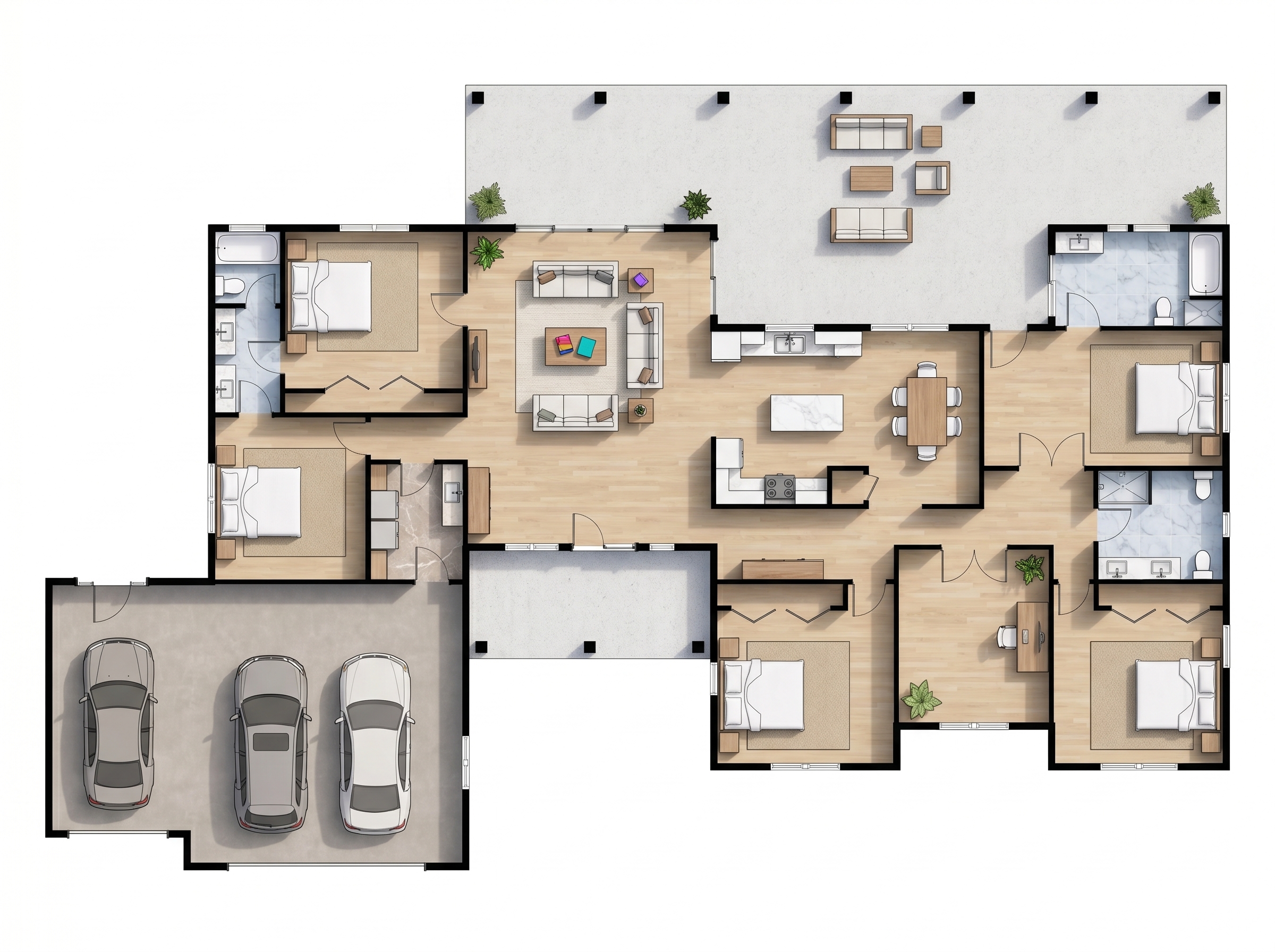 5 bedroom classic floor plan showing 3 bathrooms - 4,630 sq ft