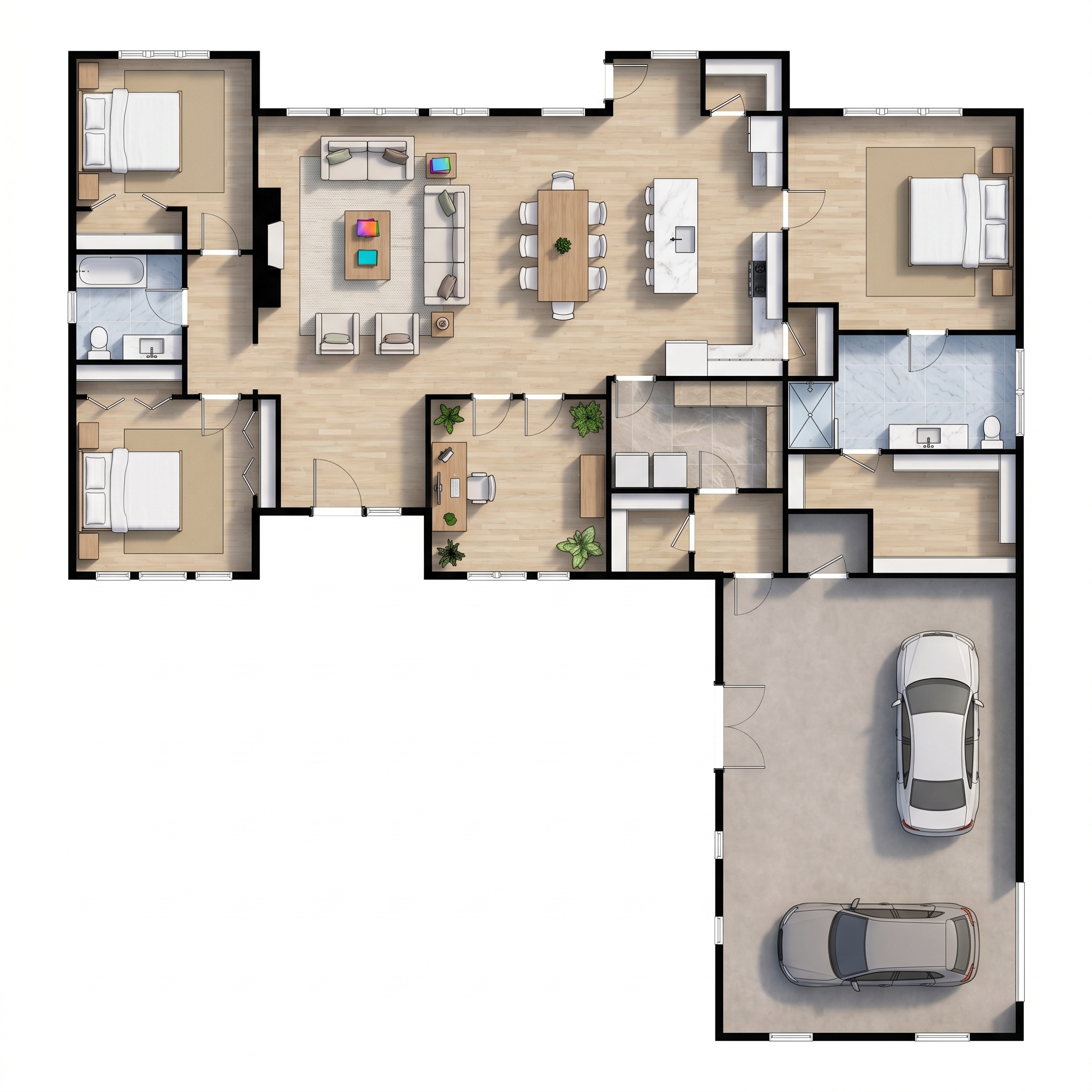 3 bedroom classic floor plan showing 2 bathrooms - 3,100 sq ft