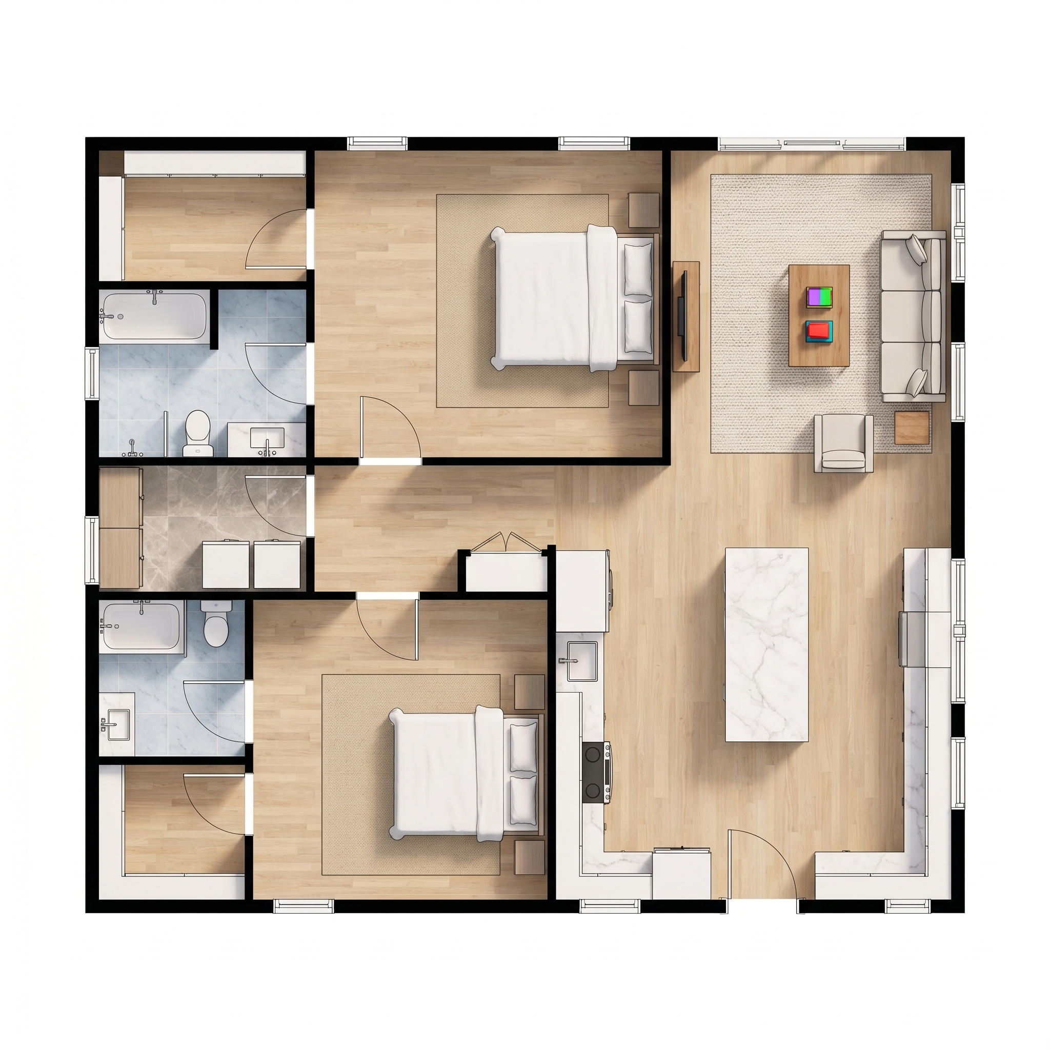 2 bedroom classic floor plan showing 2 bathrooms - 1,249 sq ft