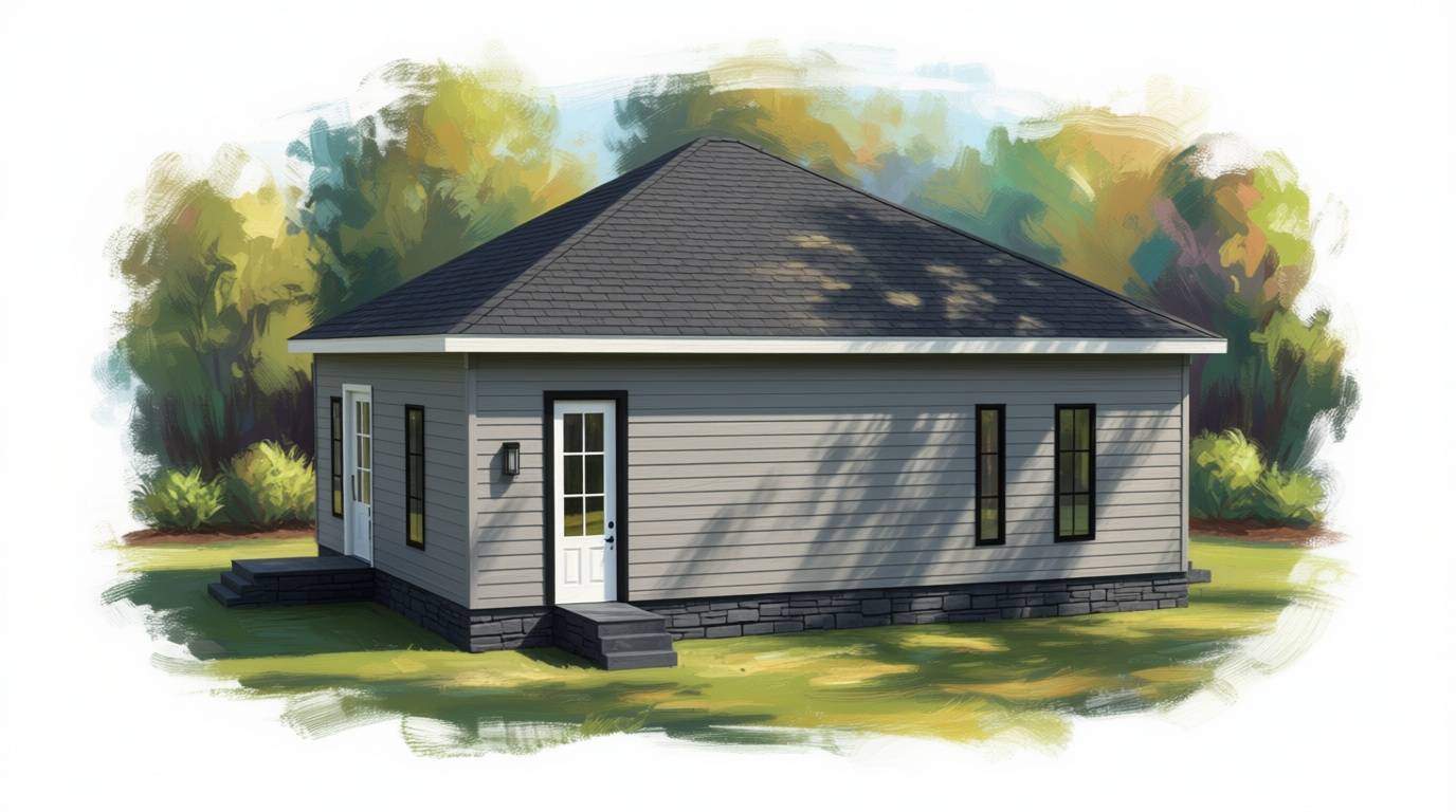 1 bedroom classic house plan exterior - 1,034 sq ft