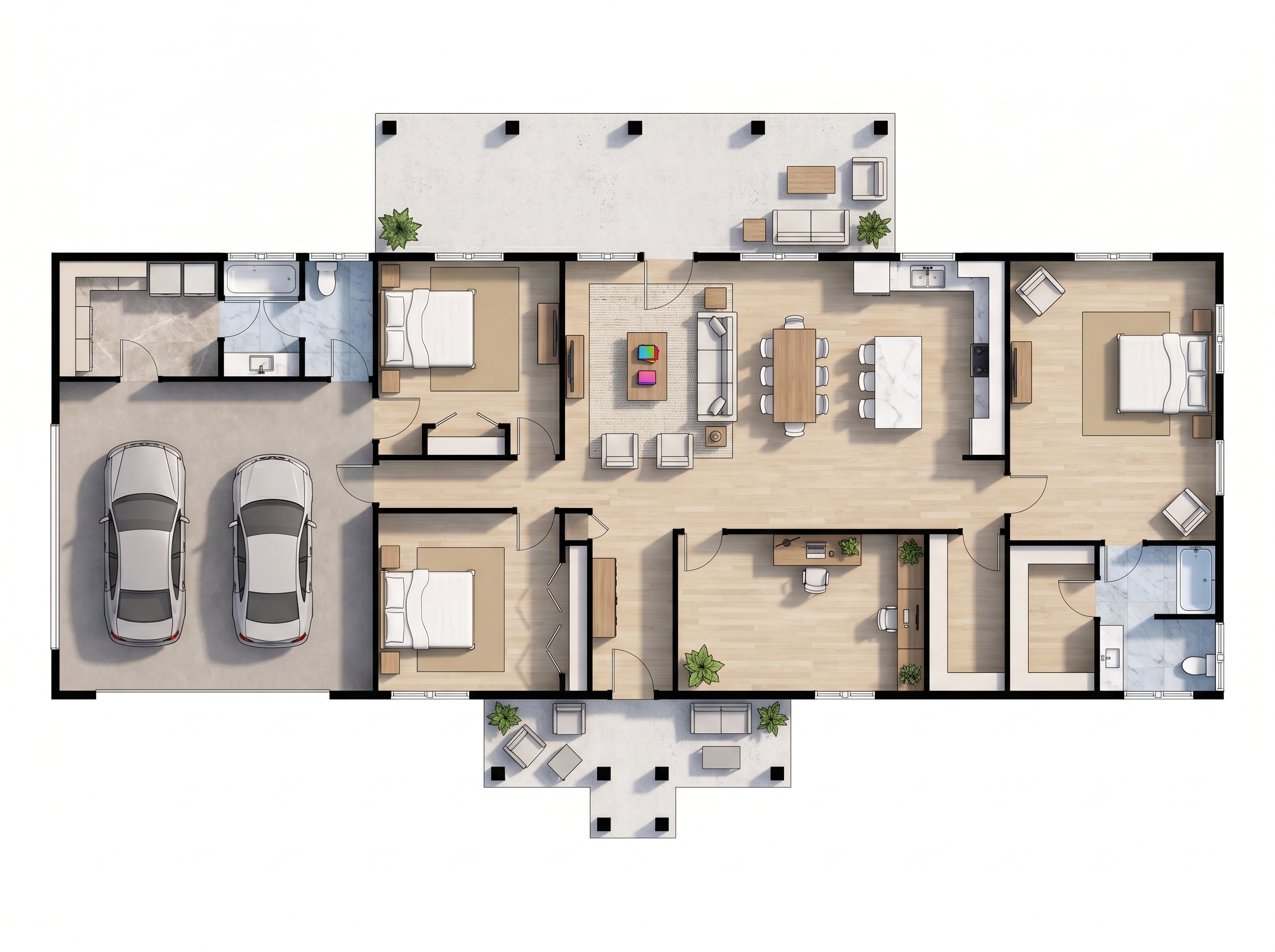 3 bedroom bright floor plan showing 2 bathrooms - 3,223 sq ft