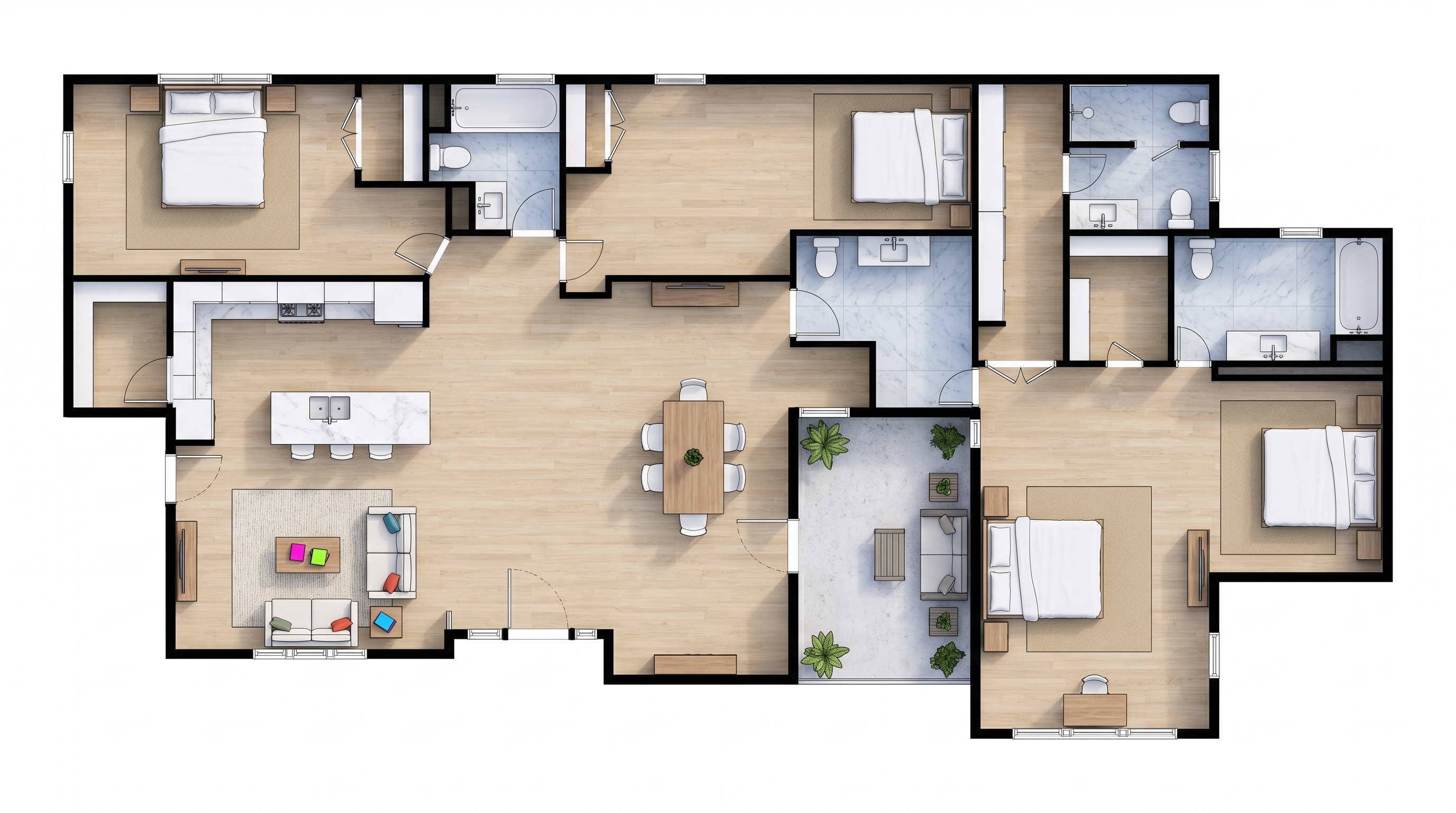 3 bedroom classic floor plan showing 4 bathrooms - 2,468 sq ft
