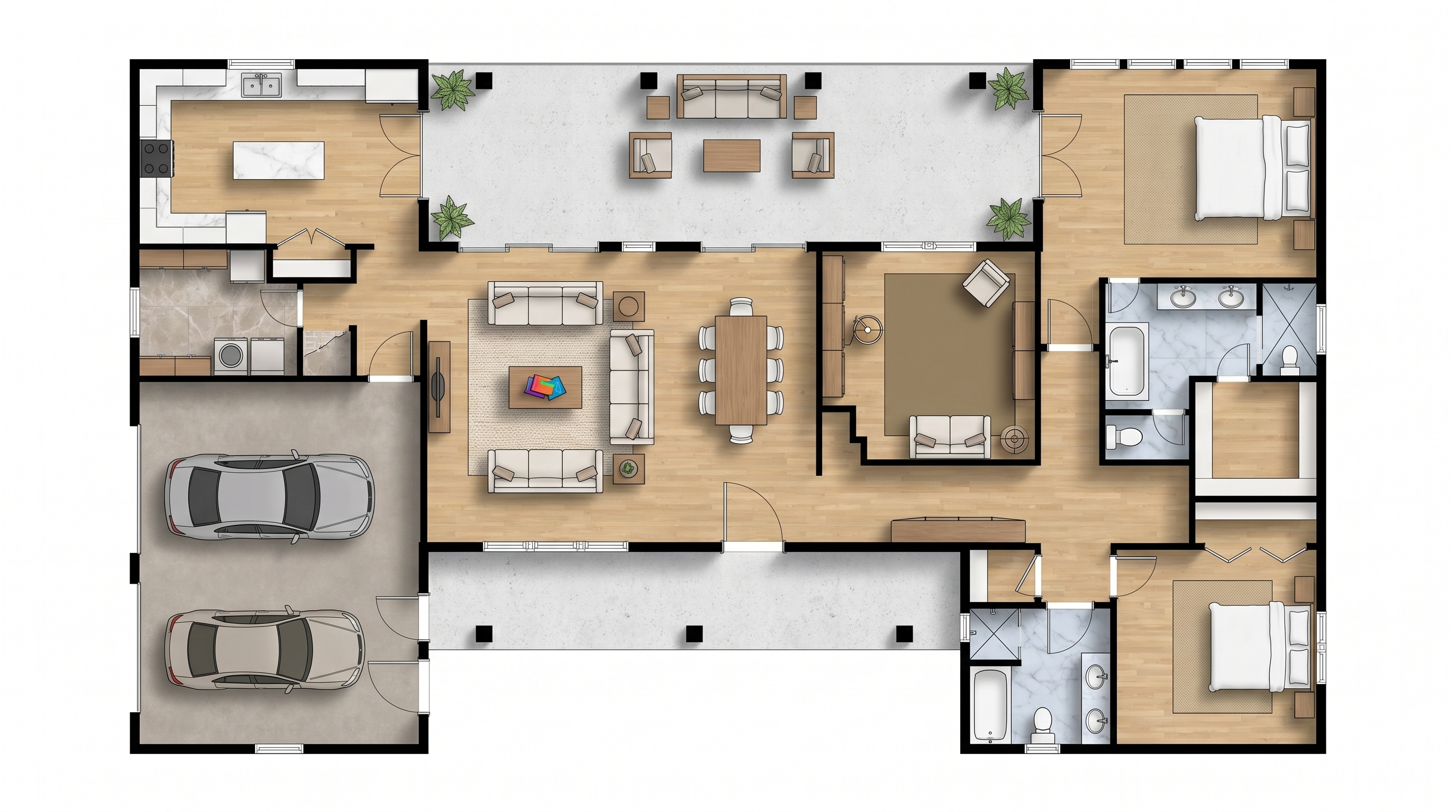 2 bedroom bright floor plan showing 2 bathrooms - 2,679 sq ft