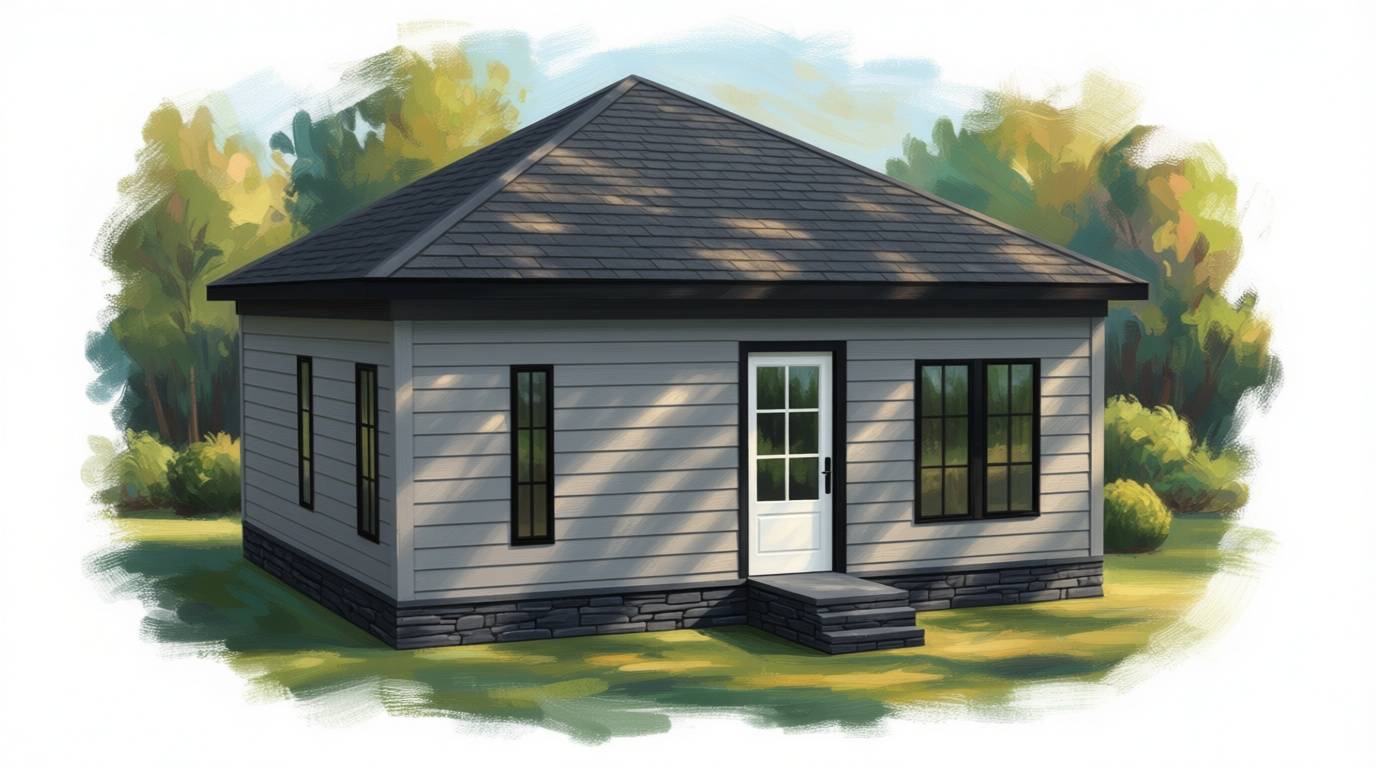 1 bedroom dark house plan exterior - 756 sq ft