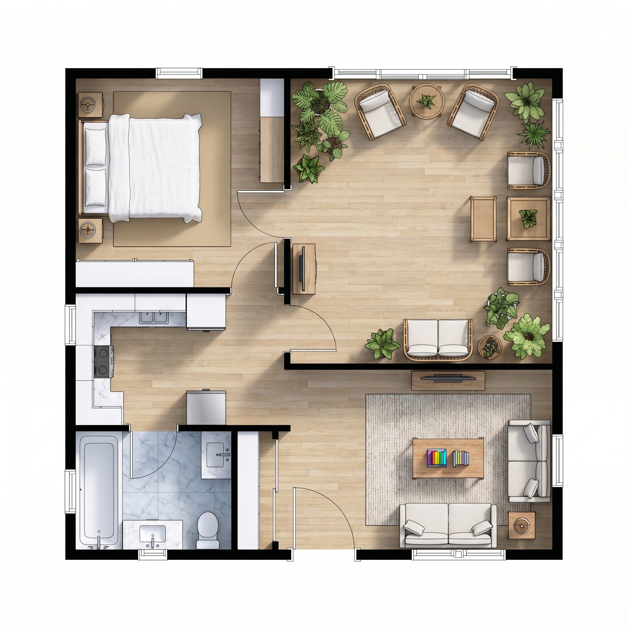 1 bedroom dark floor plan showing 1 bathrooms - 756 sq ft