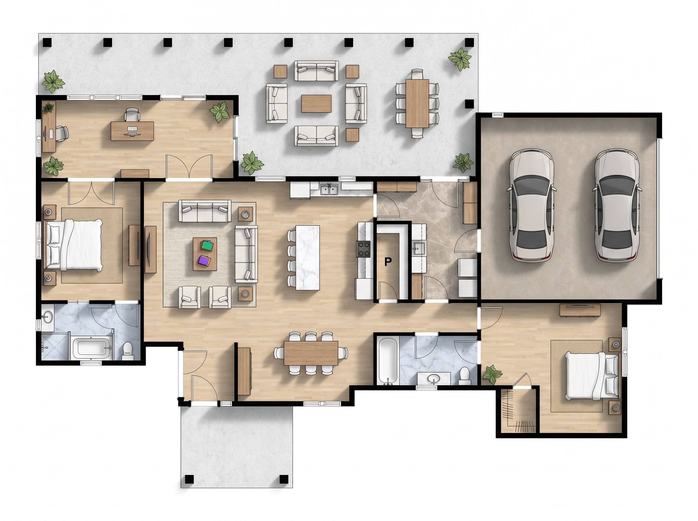 2 bedroom natural floor plan showing 2 bathrooms - 2,851 sq ft