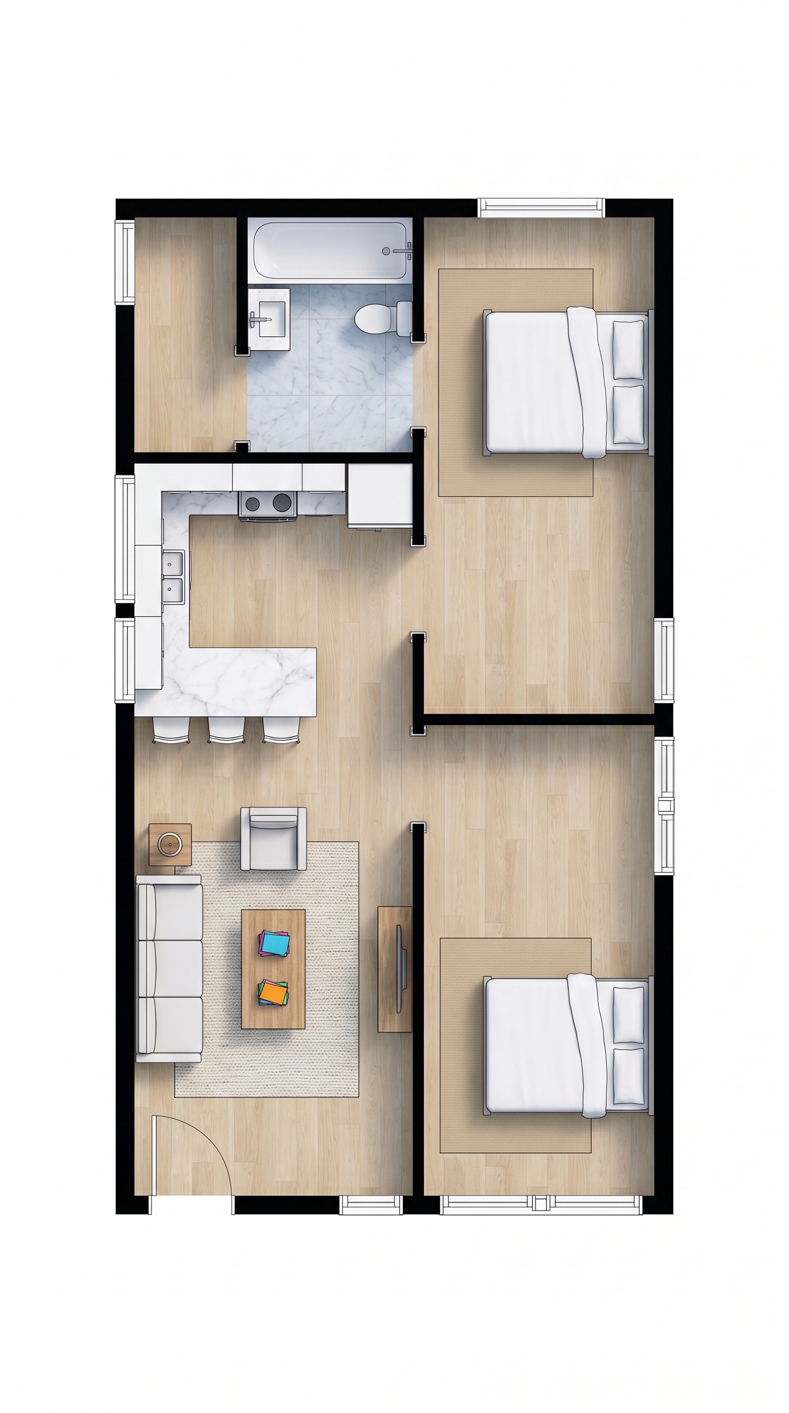 2 bedroom bright floor plan showing 1 bathrooms - 525 sq ft