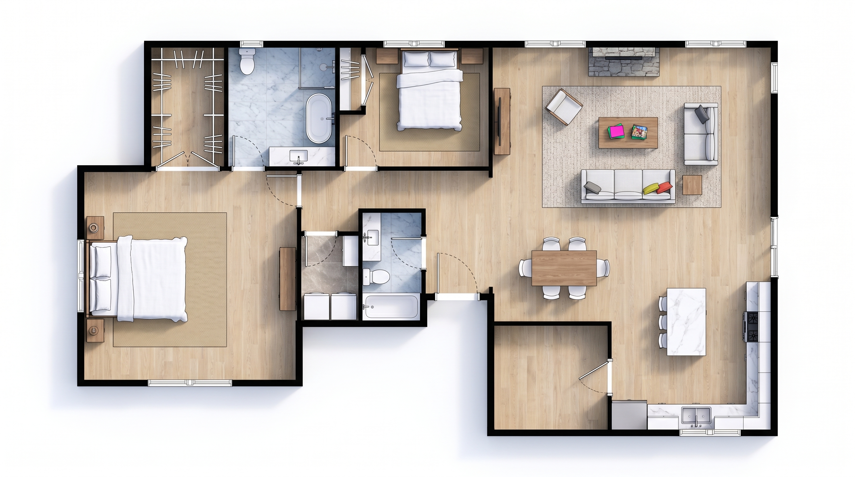 2 bedroom bright floor plan showing 2 bathrooms - 1,724 sq ft