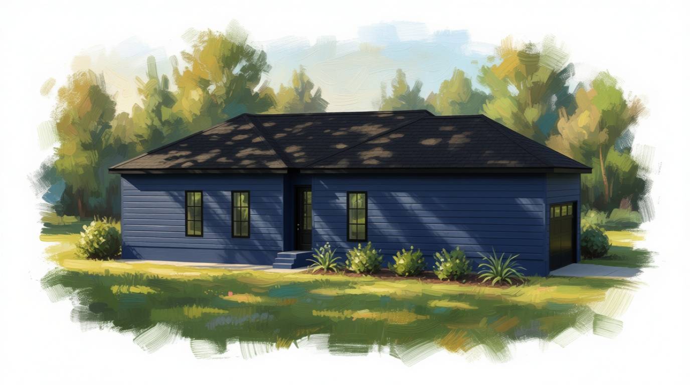 1 bedroom dark house plan exterior - 1,459 sq ft