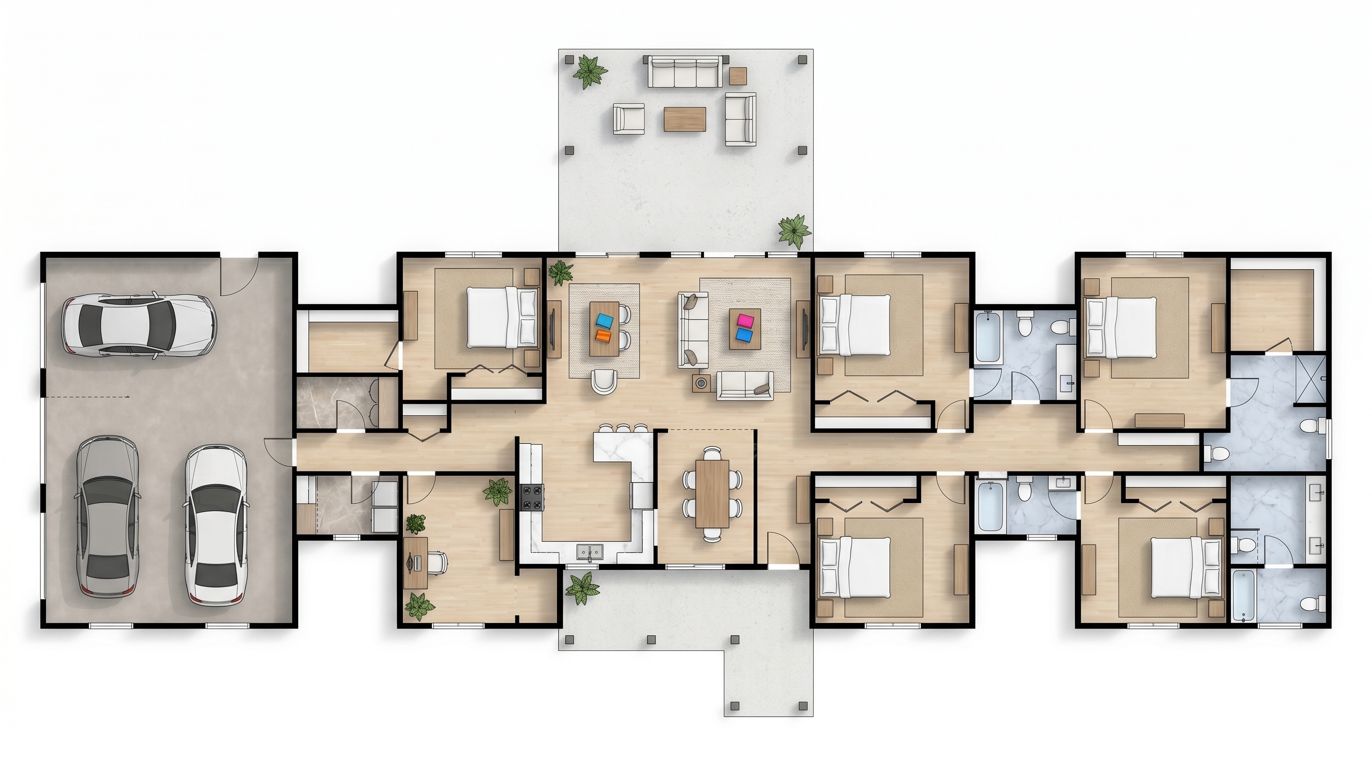 5 bedroom bright floor plan showing 5 bathrooms - 4,442 sq ft