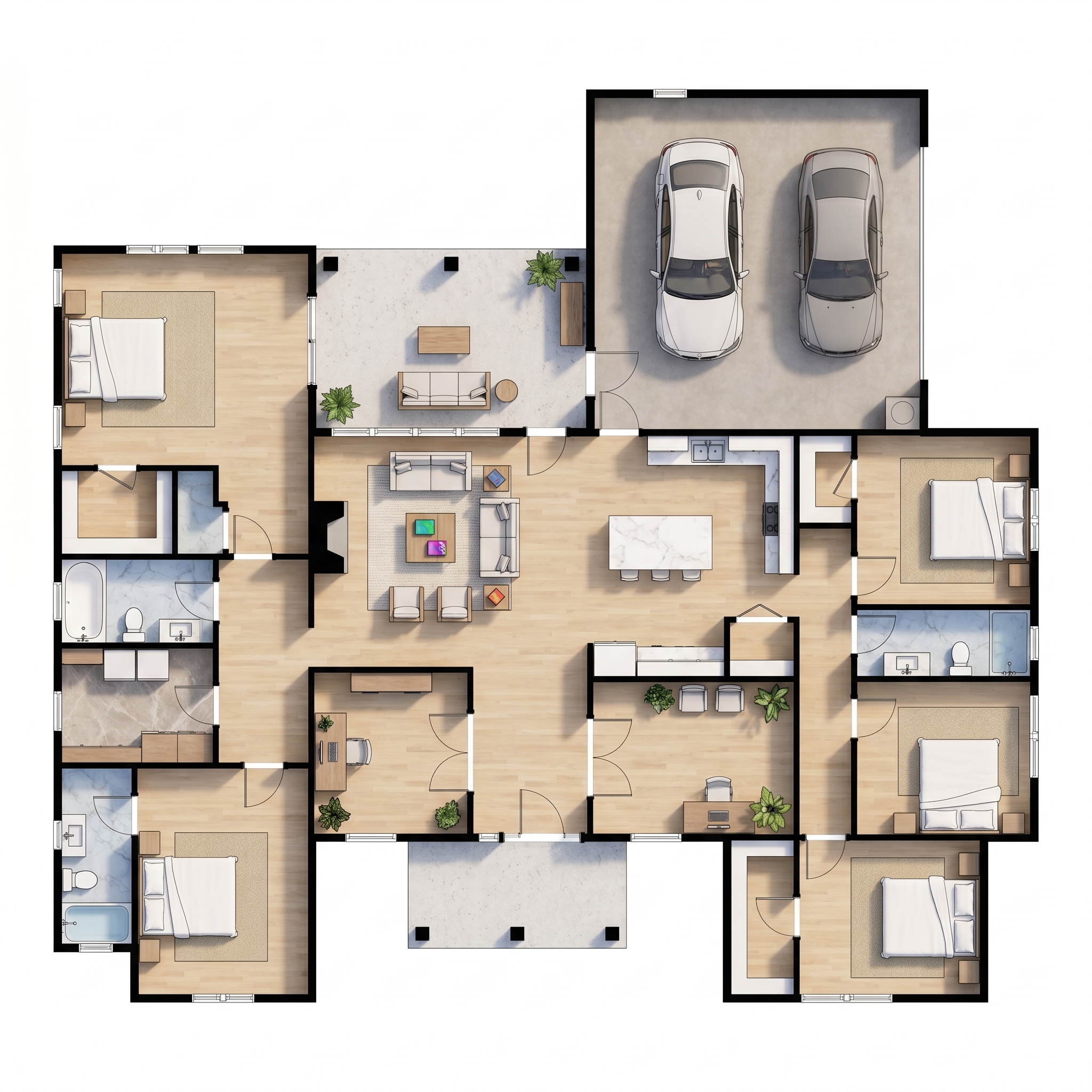 5 bedroom bright floor plan showing 5 bathrooms - 3,418 sq ft