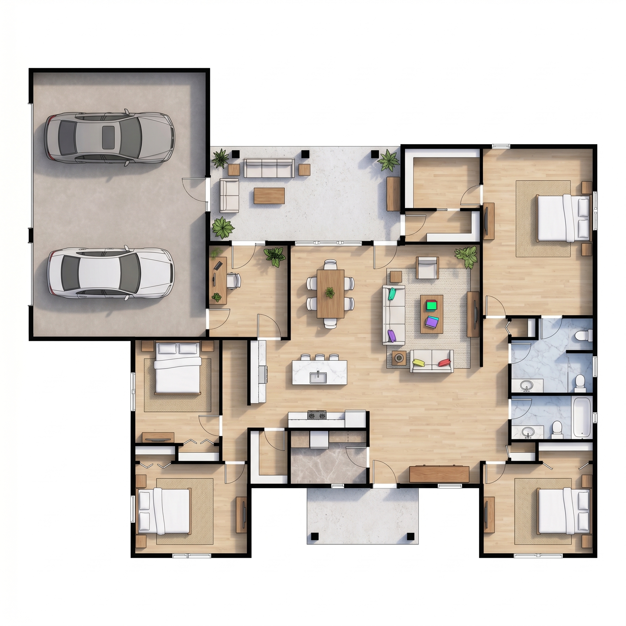 4 bedroom bright floor plan showing 2 bathrooms - 3,541 sq ft