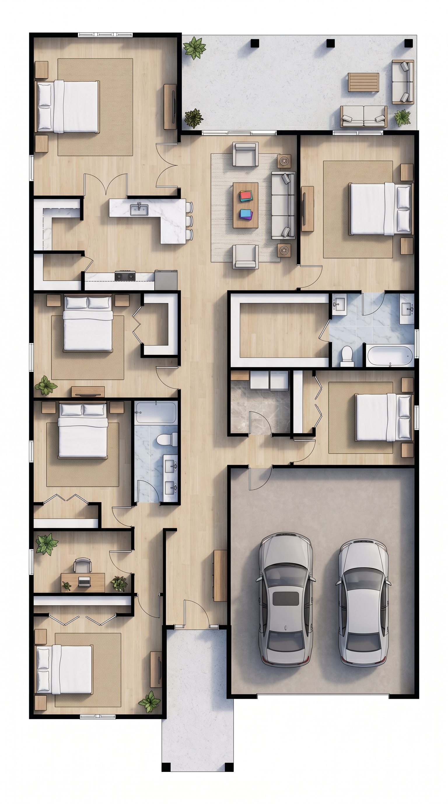 6 bedroom classic floor plan showing 2 bathrooms - 3,998 sq ft