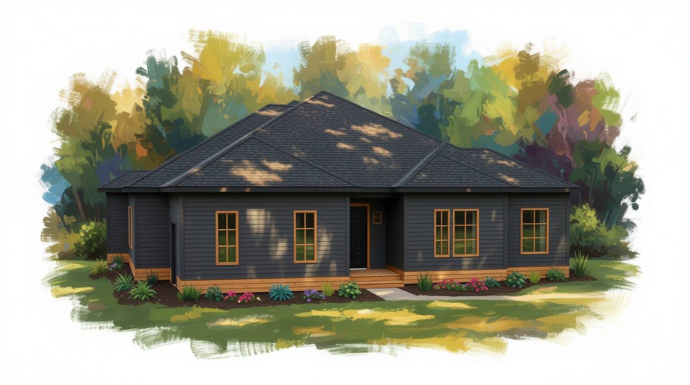 4 bedroom dark house plan exterior - 3,675 sq ft