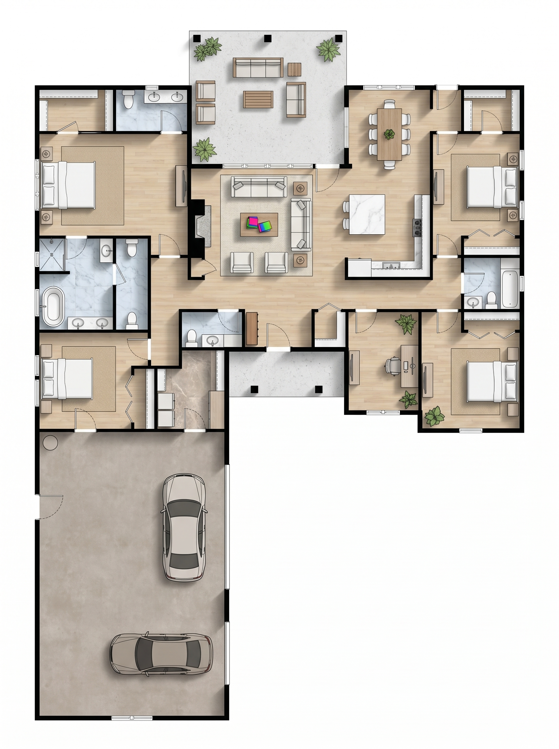 4 bedroom bright floor plan showing 5 bathrooms - 3,749 sq ft