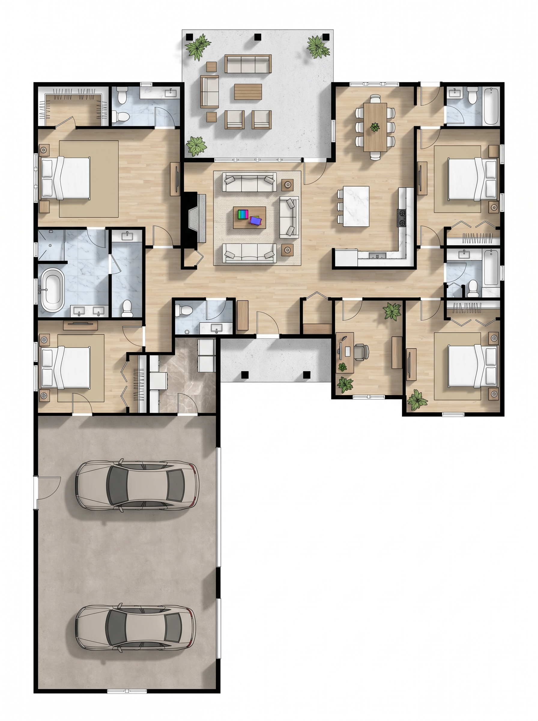 4 bedroom bright floor plan showing 5 bathrooms - 3,749 sq ft