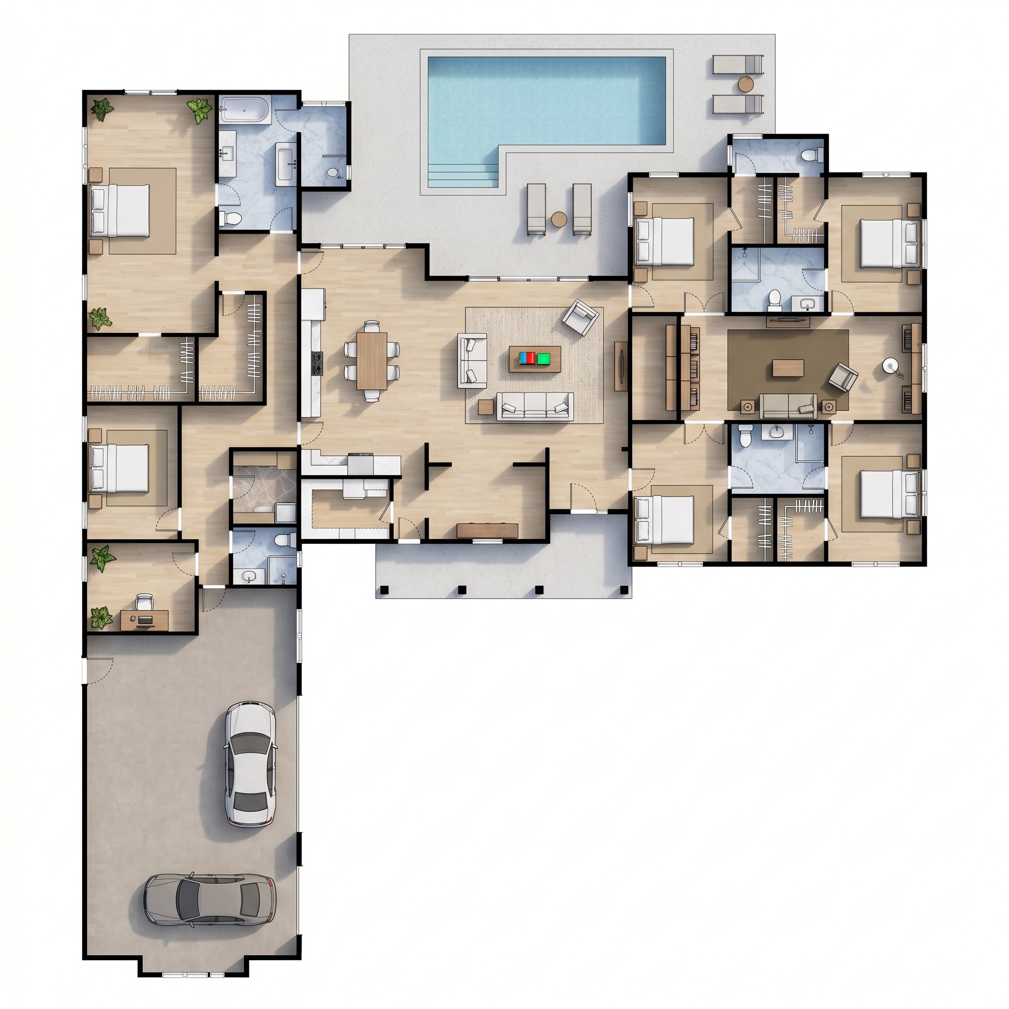 6 bedroom bold floor plan showing 5 bathrooms - 6,826 sq ft