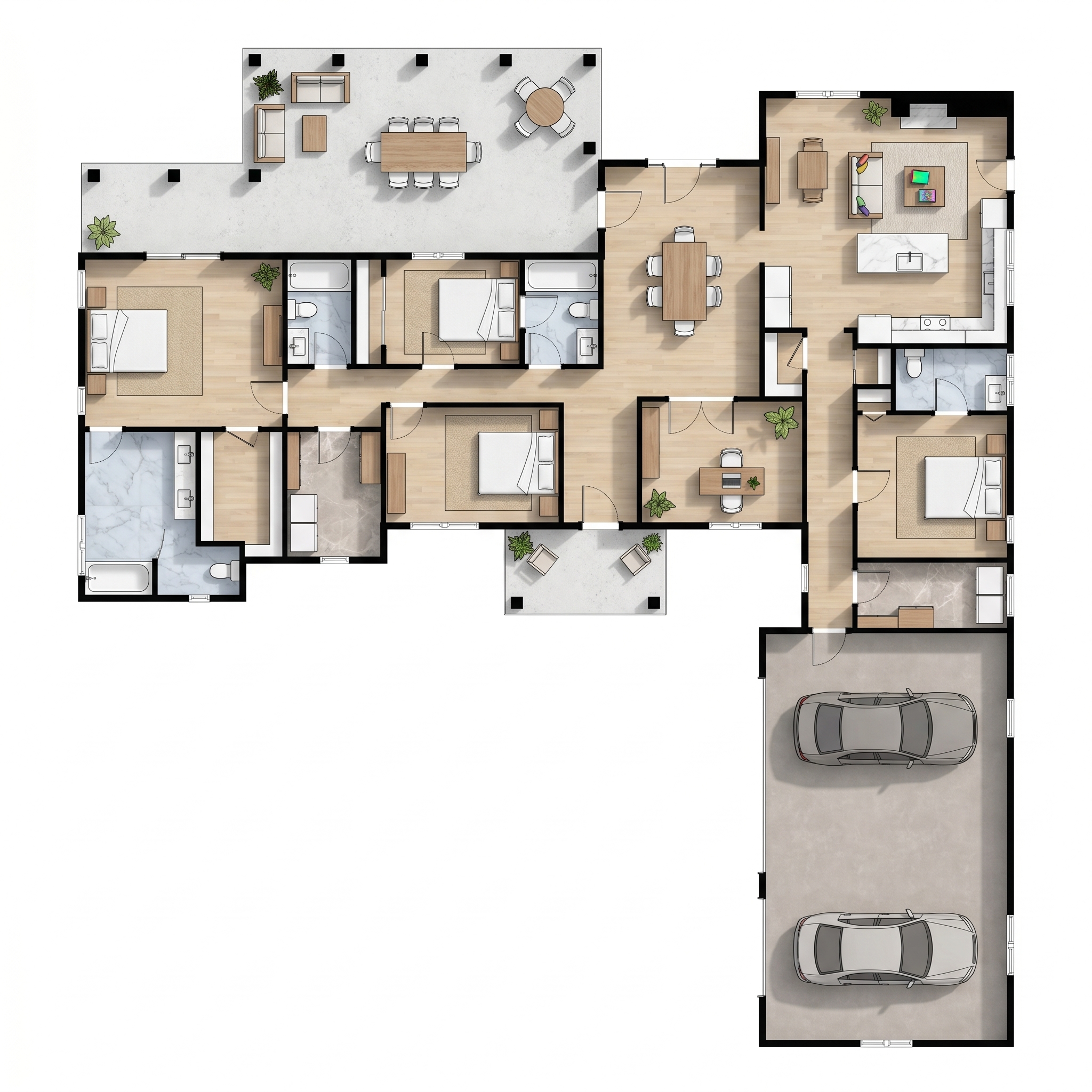 4 bedroom classic floor plan showing 4 bathrooms - 3,762 sq ft