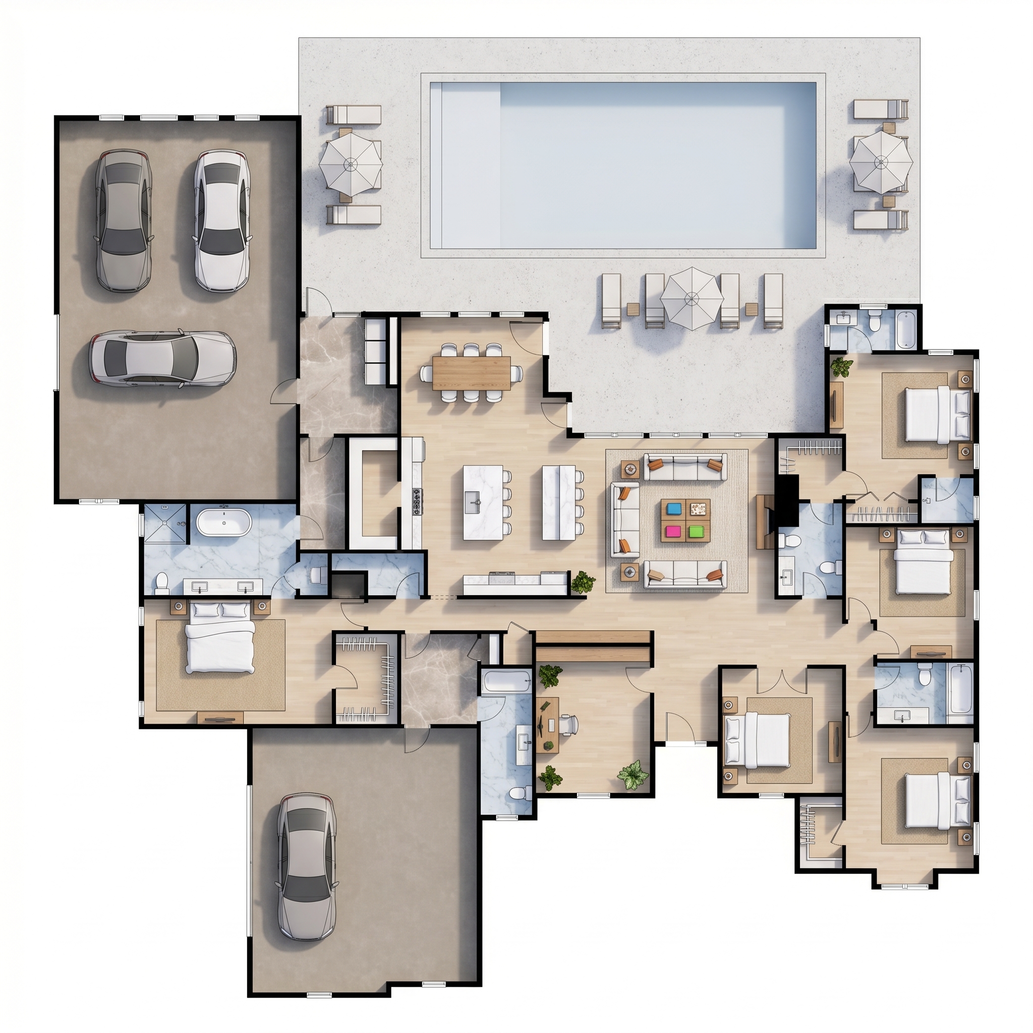 5 bedroom classic floor plan showing 6 bathrooms - 7,690 sq ft