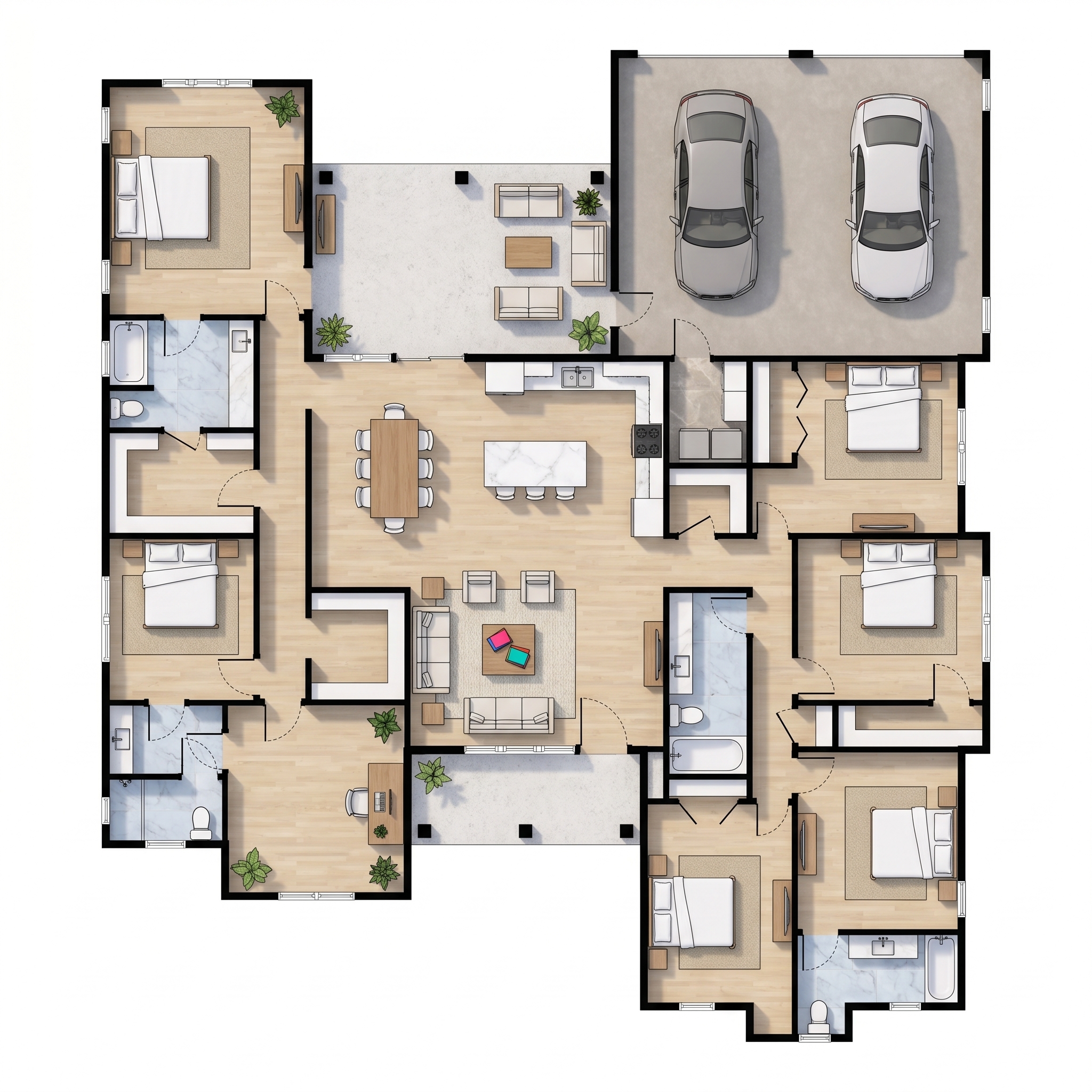 6 bedroom bold floor plan showing 4 bathrooms - 3,909 sq ft
