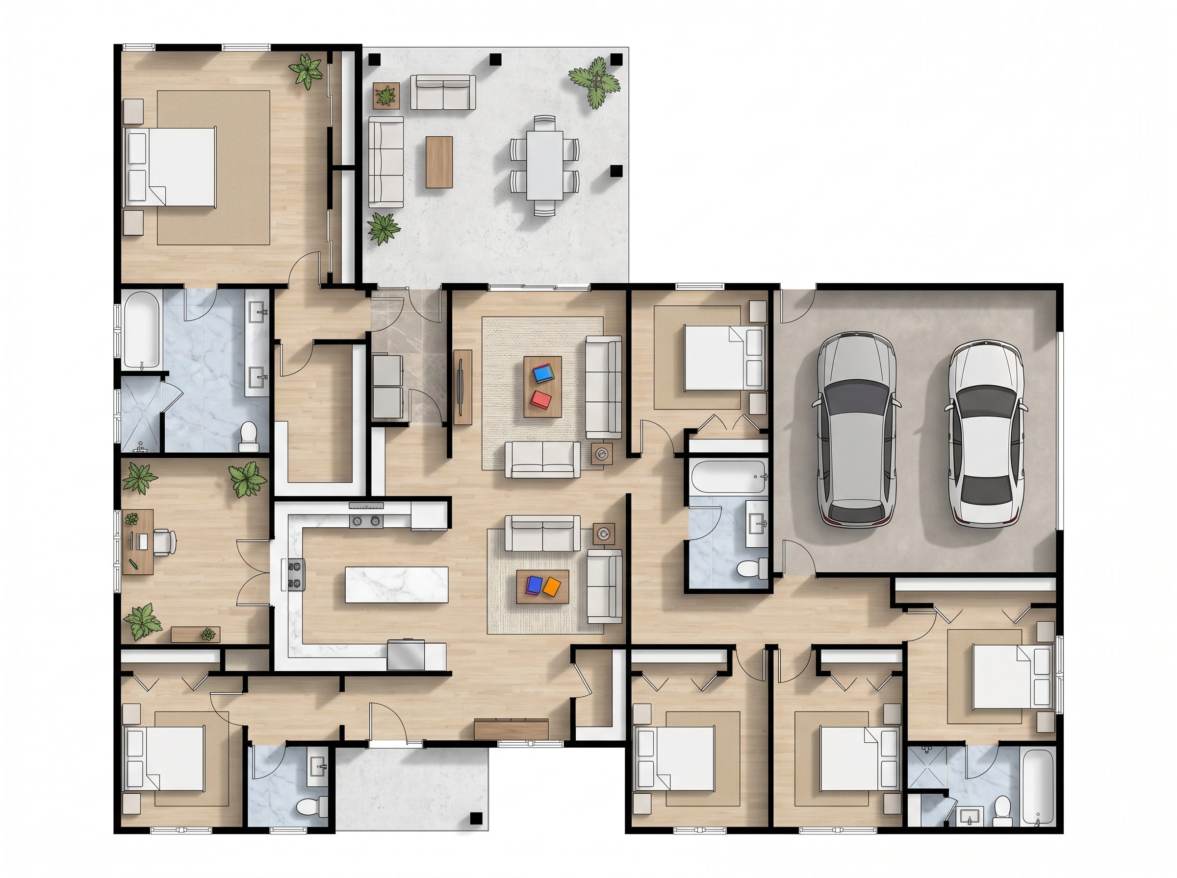 6 bedroom classic floor plan showing 4 bathrooms - 4,071 sq ft