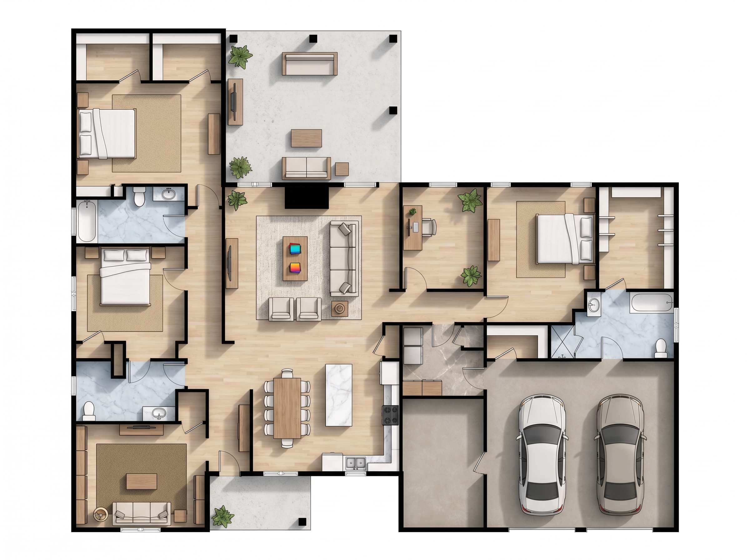 3 bedroom bright floor plan showing 4 bathrooms - 3,935 sq ft