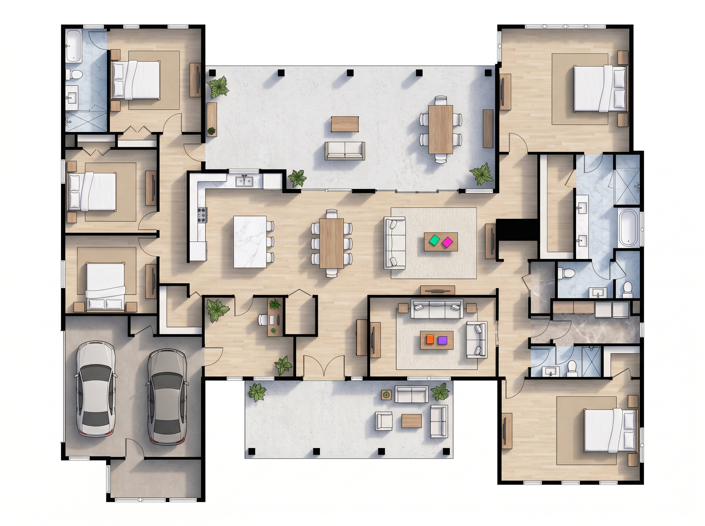 5 bedroom bright floor plan showing 3 bathrooms - 4,920 sq ft