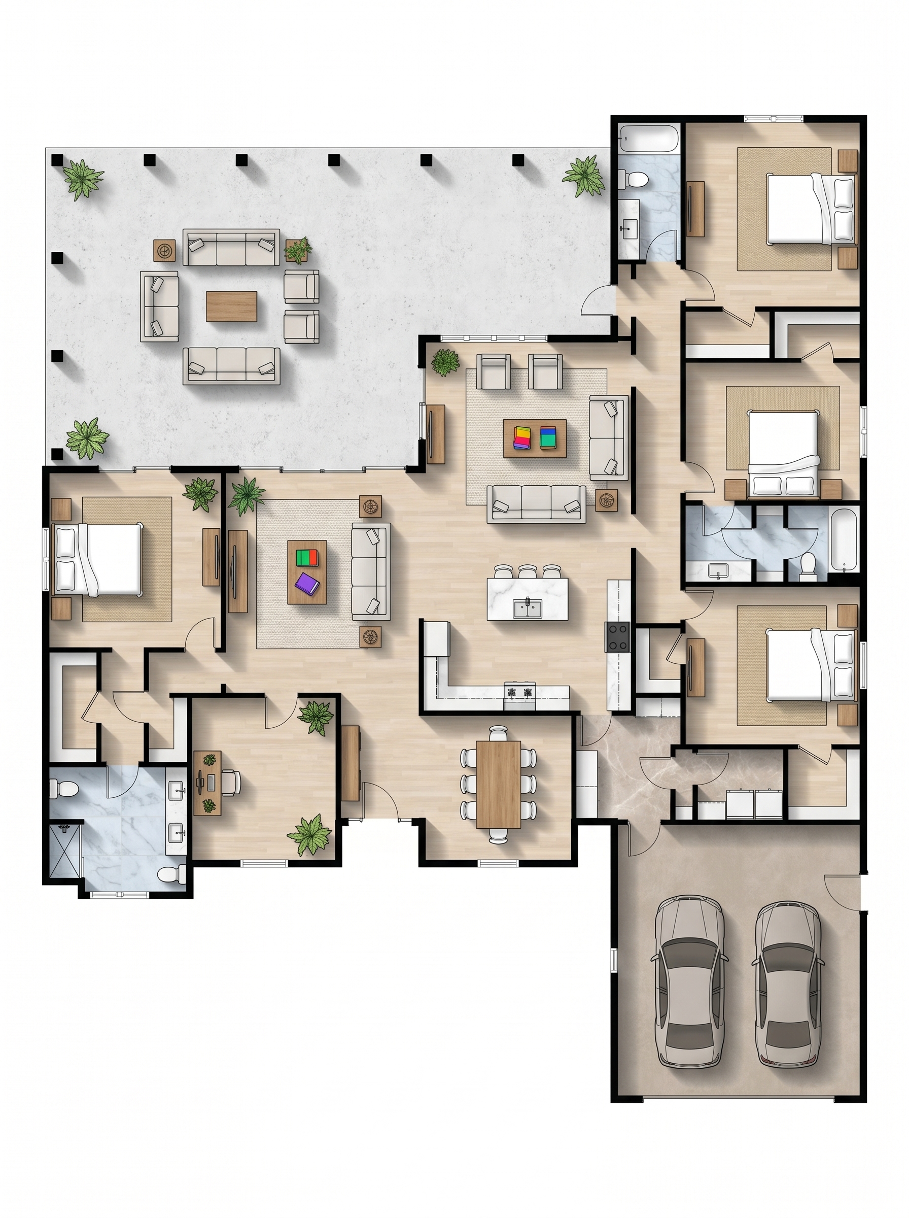 4 bedroom natural floor plan showing 4 bathrooms - 4,603 sq ft