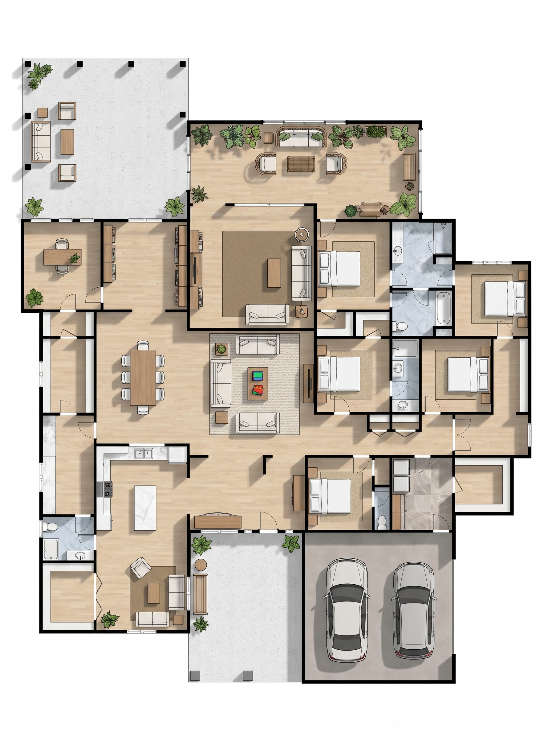 6 bedroom natural floor plan showing 5 bathrooms - 7,254 sq ft