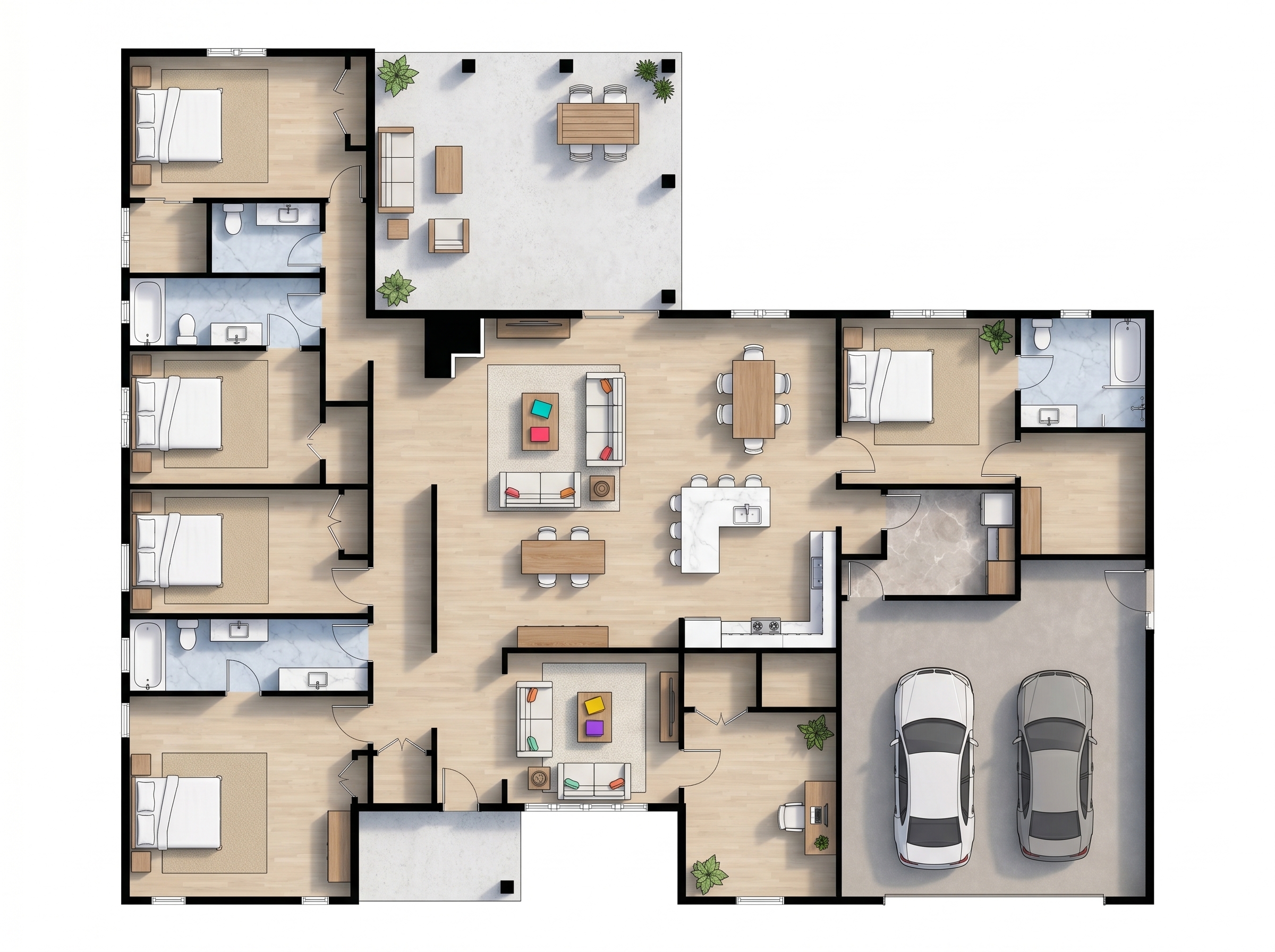 5 bedroom bright floor plan showing 5 bathrooms - 3,934 sq ft