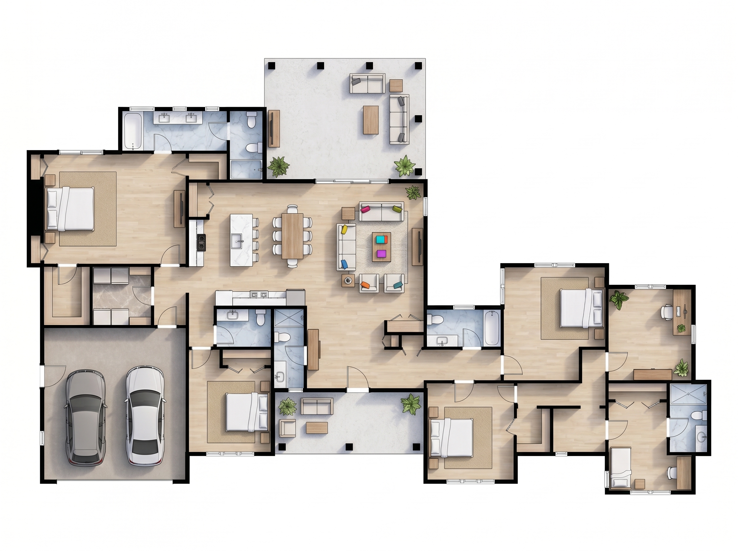 5 bedroom bright floor plan showing 5 bathrooms - 3,748 sq ft